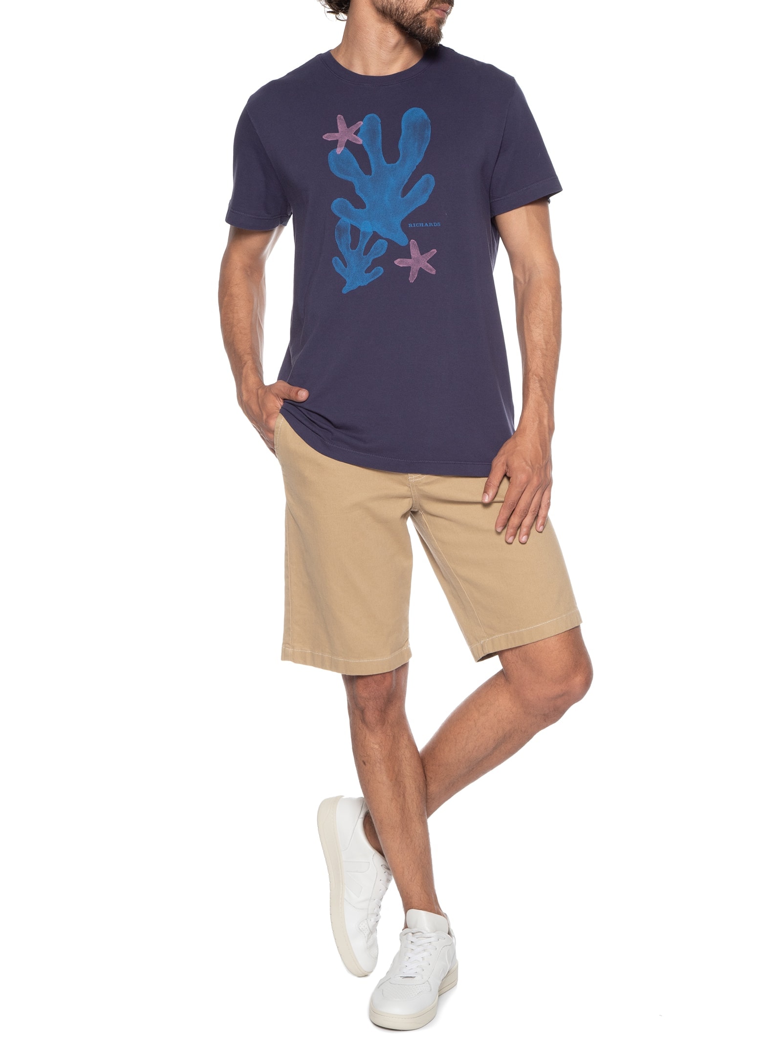 Camiseta Masculina Corais Aquarela Azul Richards