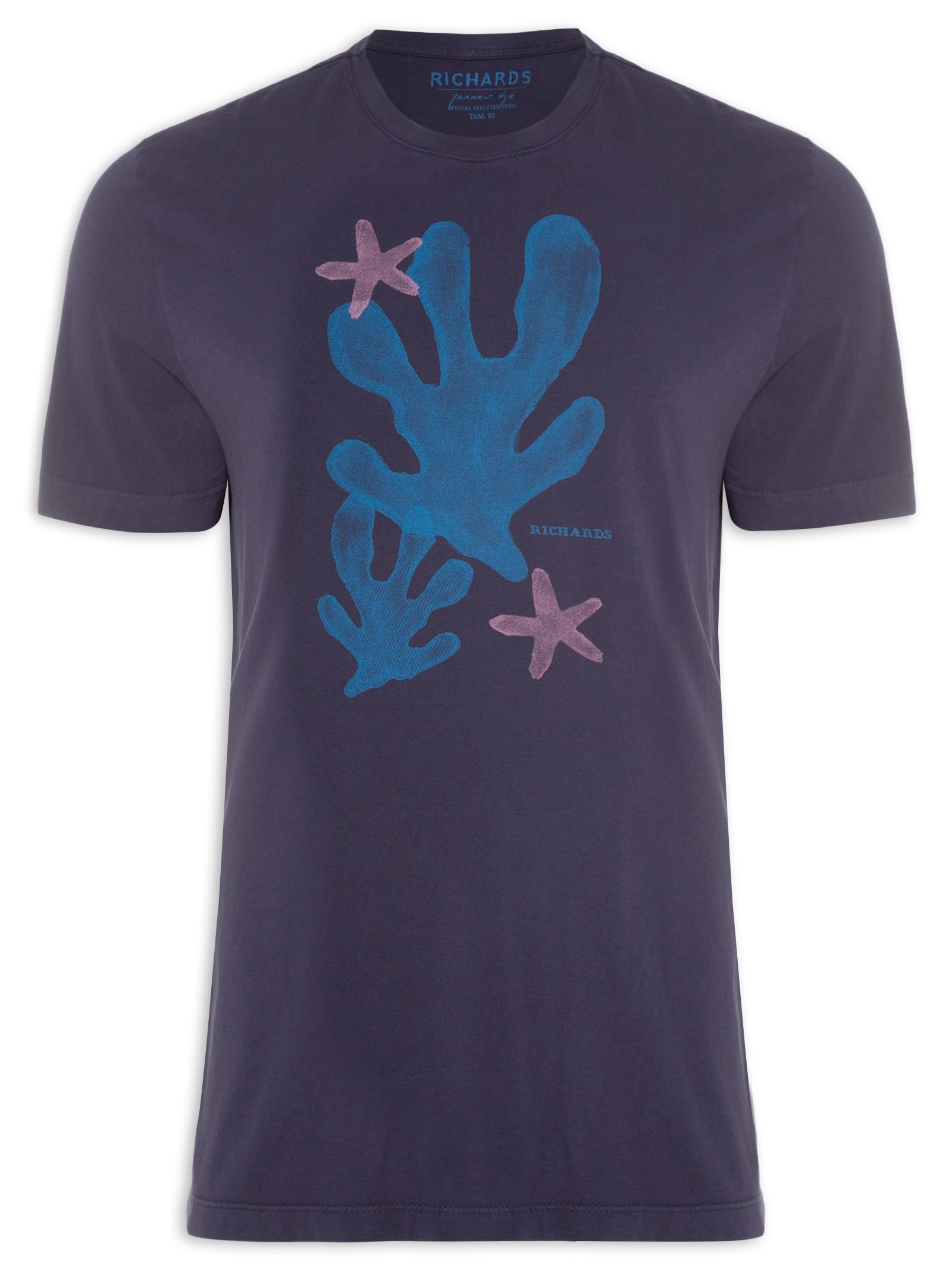 Camiseta Masculina Corais Aquarela Azul Richards