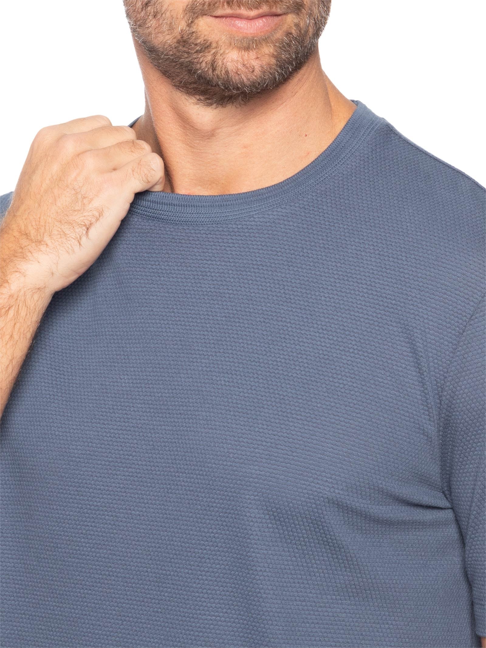 Camiseta Masculina Cotton Blend Bubble-Jacquard Tiburt 240 Azul Boss