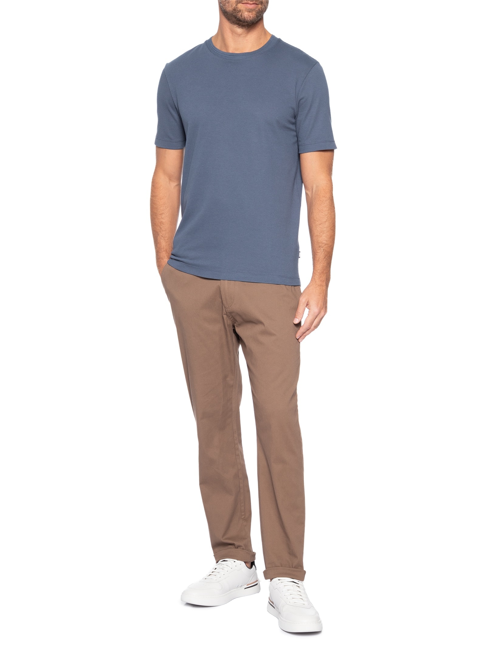 Camiseta Masculina Cotton Blend Bubble-Jacquard Tiburt 240 Azul Boss