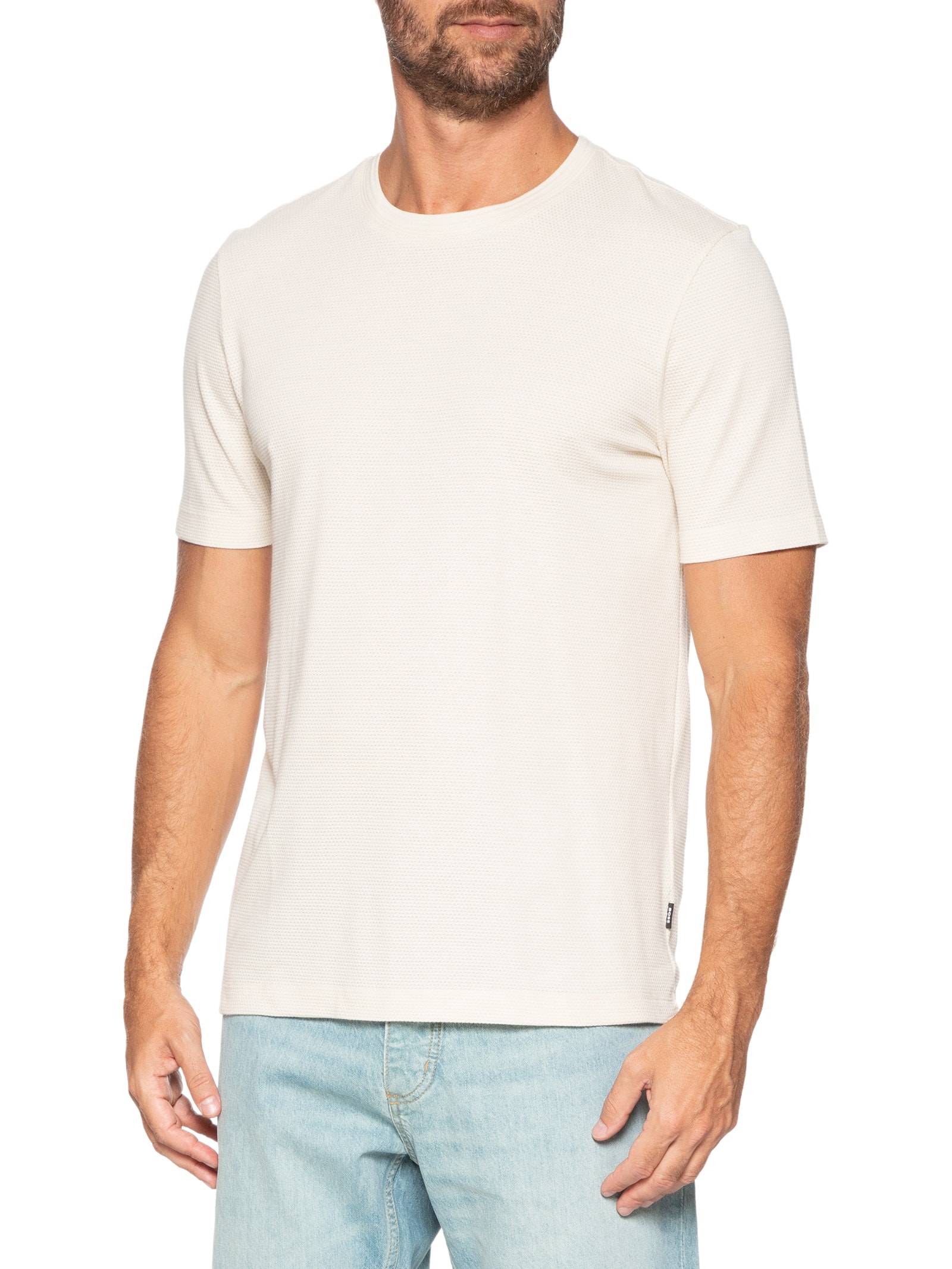 Camiseta Masculina Cotton Blend Bubble-Jacquard Tiburt 240 Branco Boss