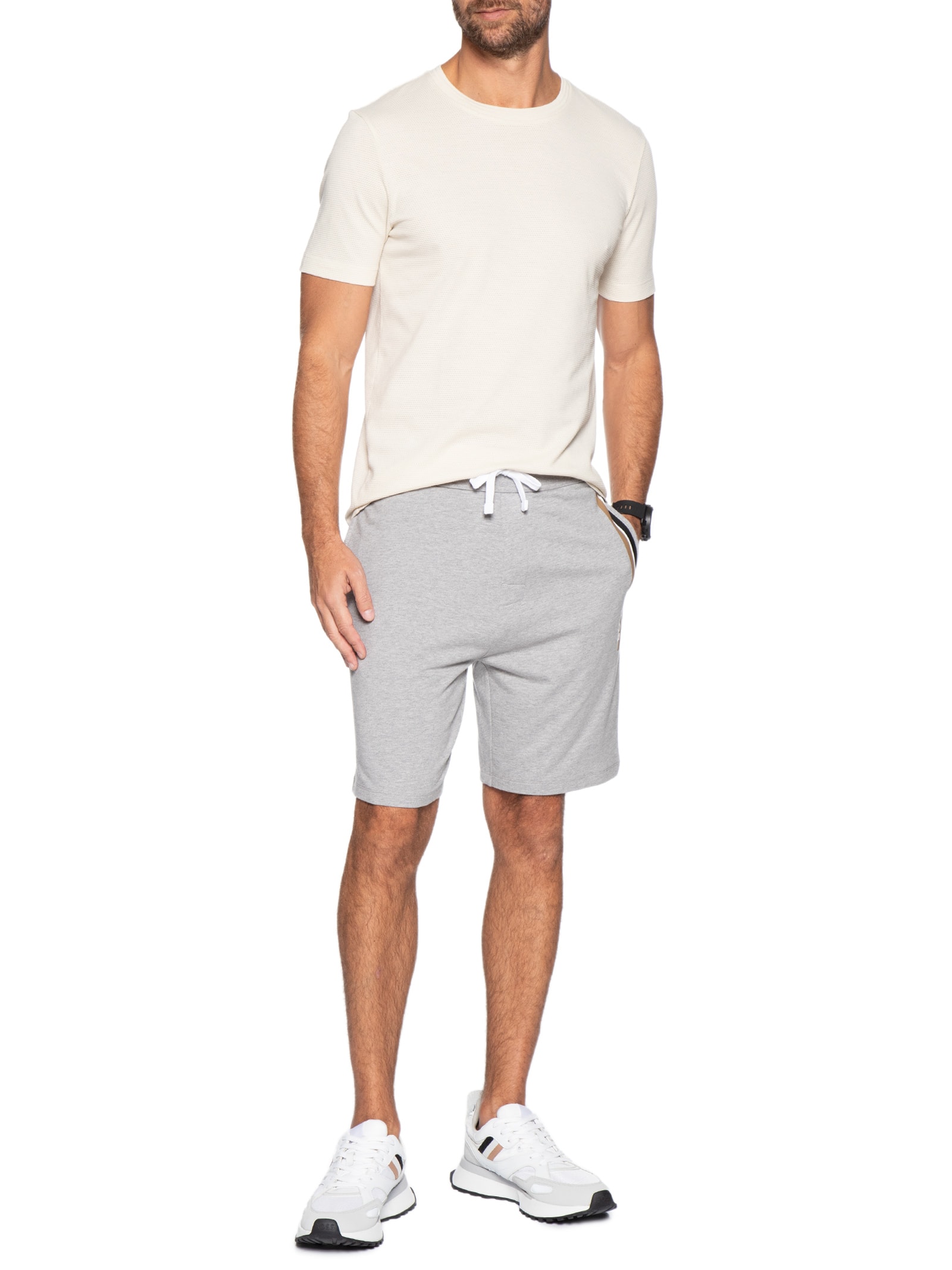 Camiseta Masculina Cotton Blend Bubble-Jacquard Tiburt 240 Branco Boss