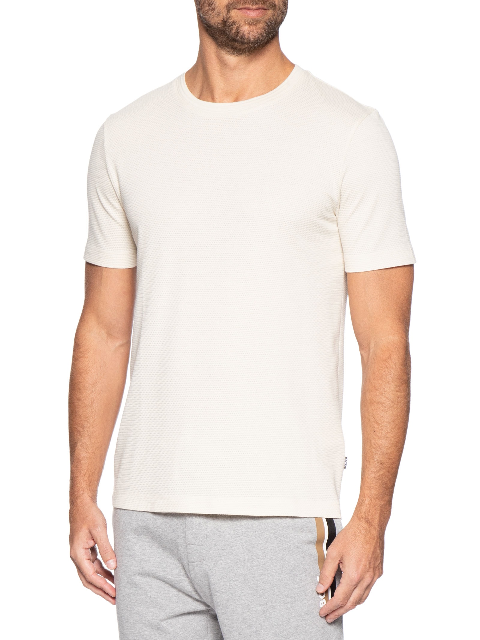 Camiseta Masculina Cotton Blend Bubble-Jacquard Tiburt 240 Branco Boss