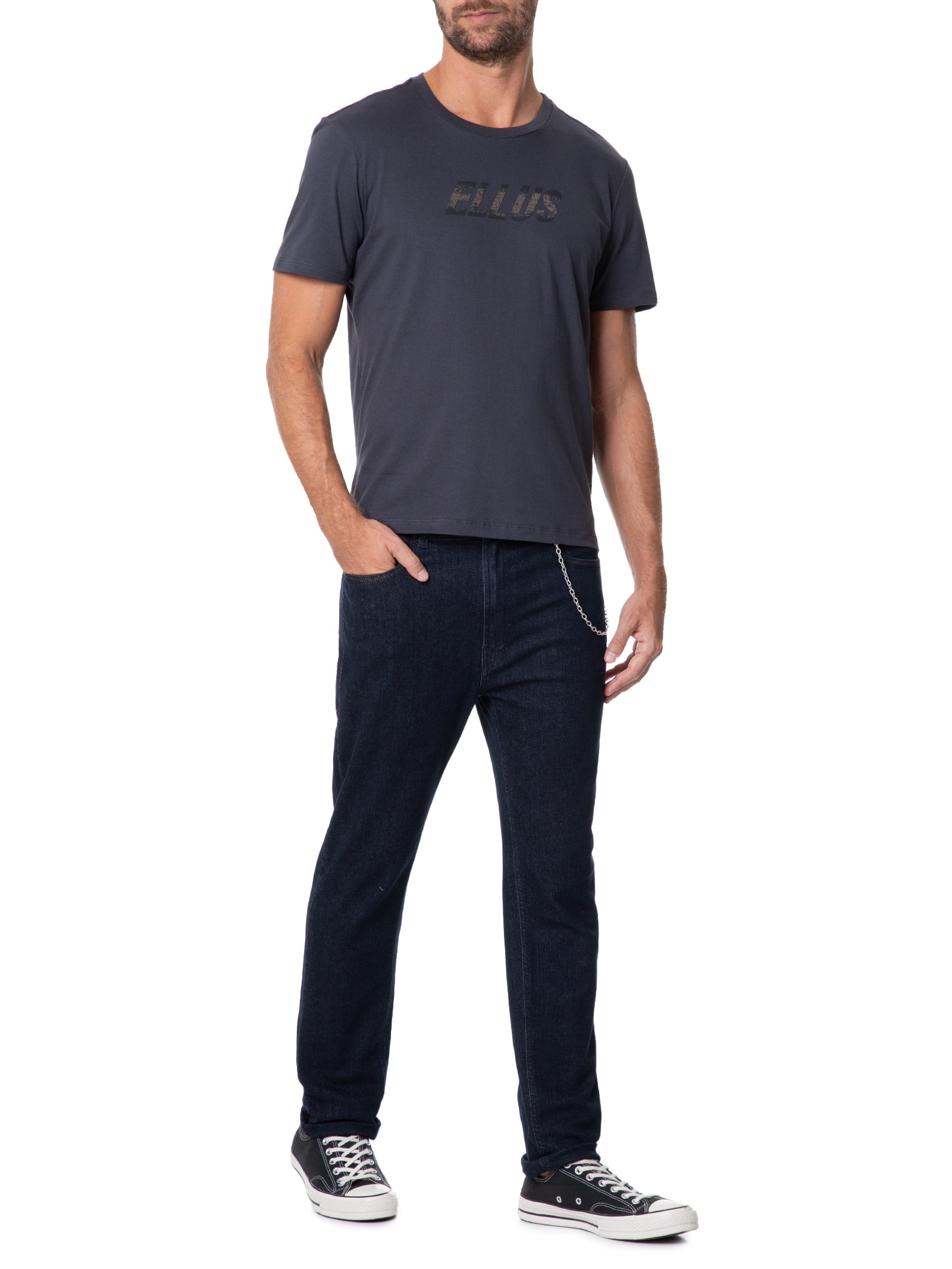 Camiseta Masculina Cotton Fine Ellus Dots Classic Mc Cinza Ellus