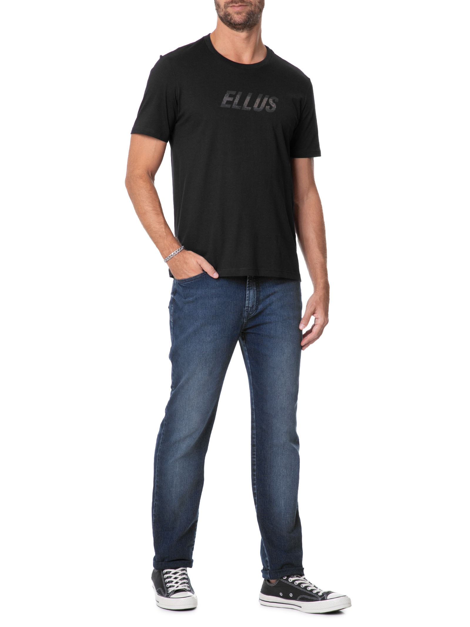 Camiseta Masculina Cotton Fine Ellus Dots Classic Mc Preto Ellus