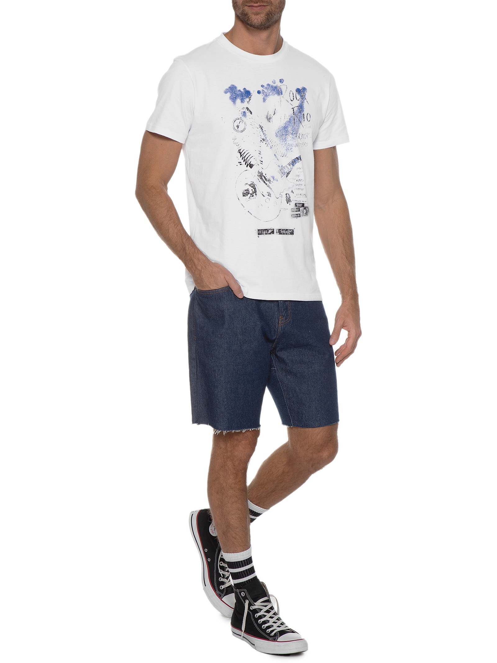 Camiseta Masculina Cotton Fine Guitarist Rock Class Branco Ellus