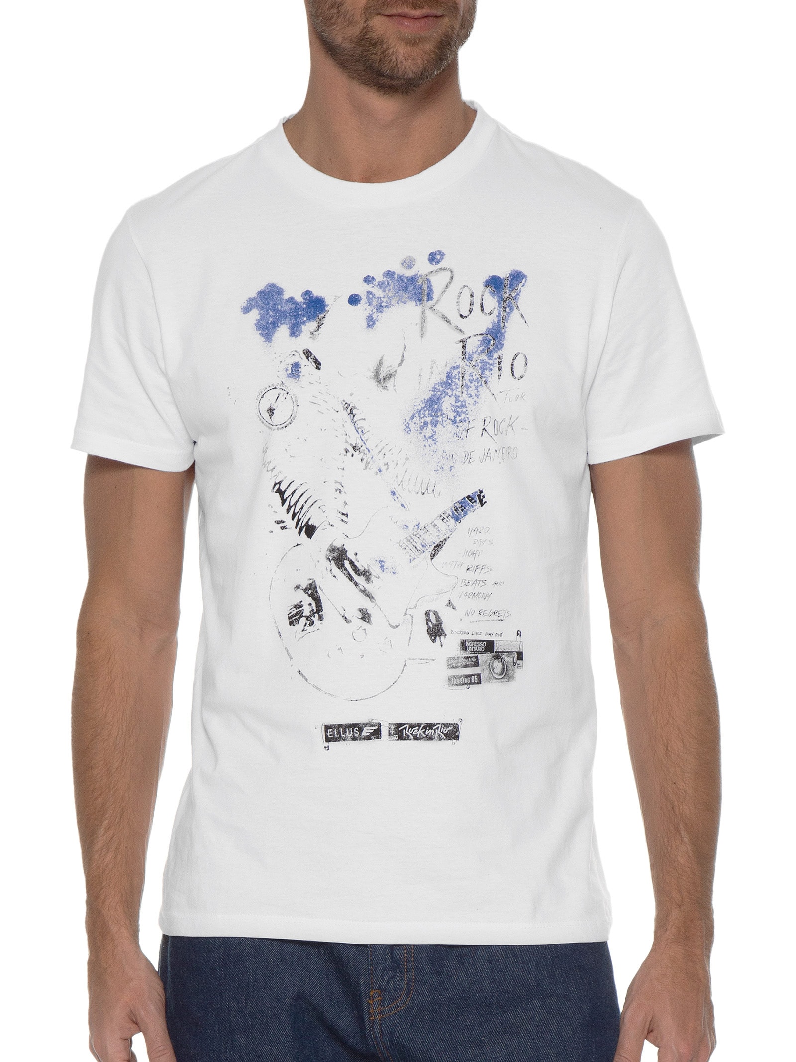 Camiseta Masculina Cotton Fine Guitarist Rock Class Branco Ellus