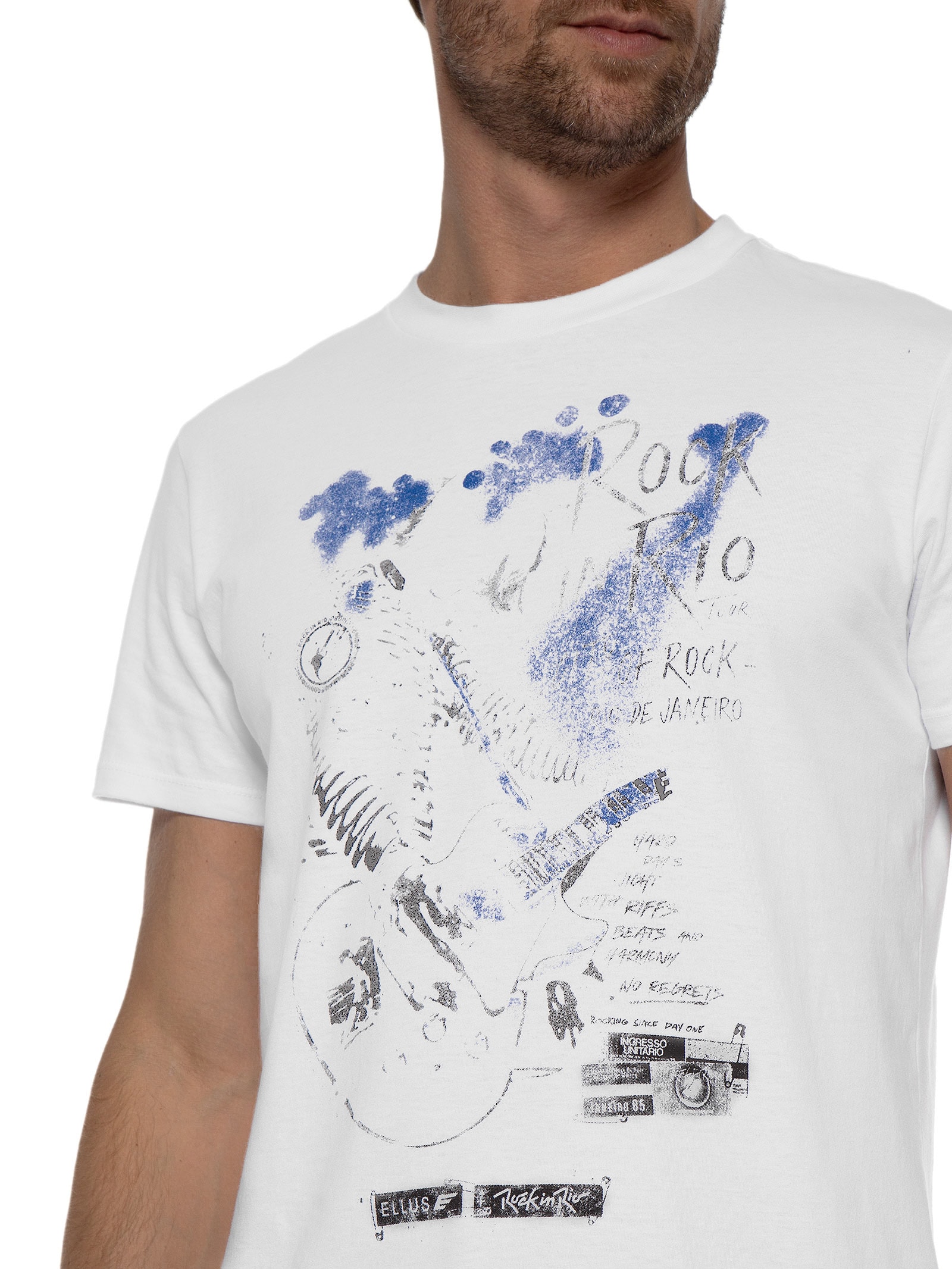 Camiseta Masculina Cotton Fine Guitarist Rock Class Branco Ellus