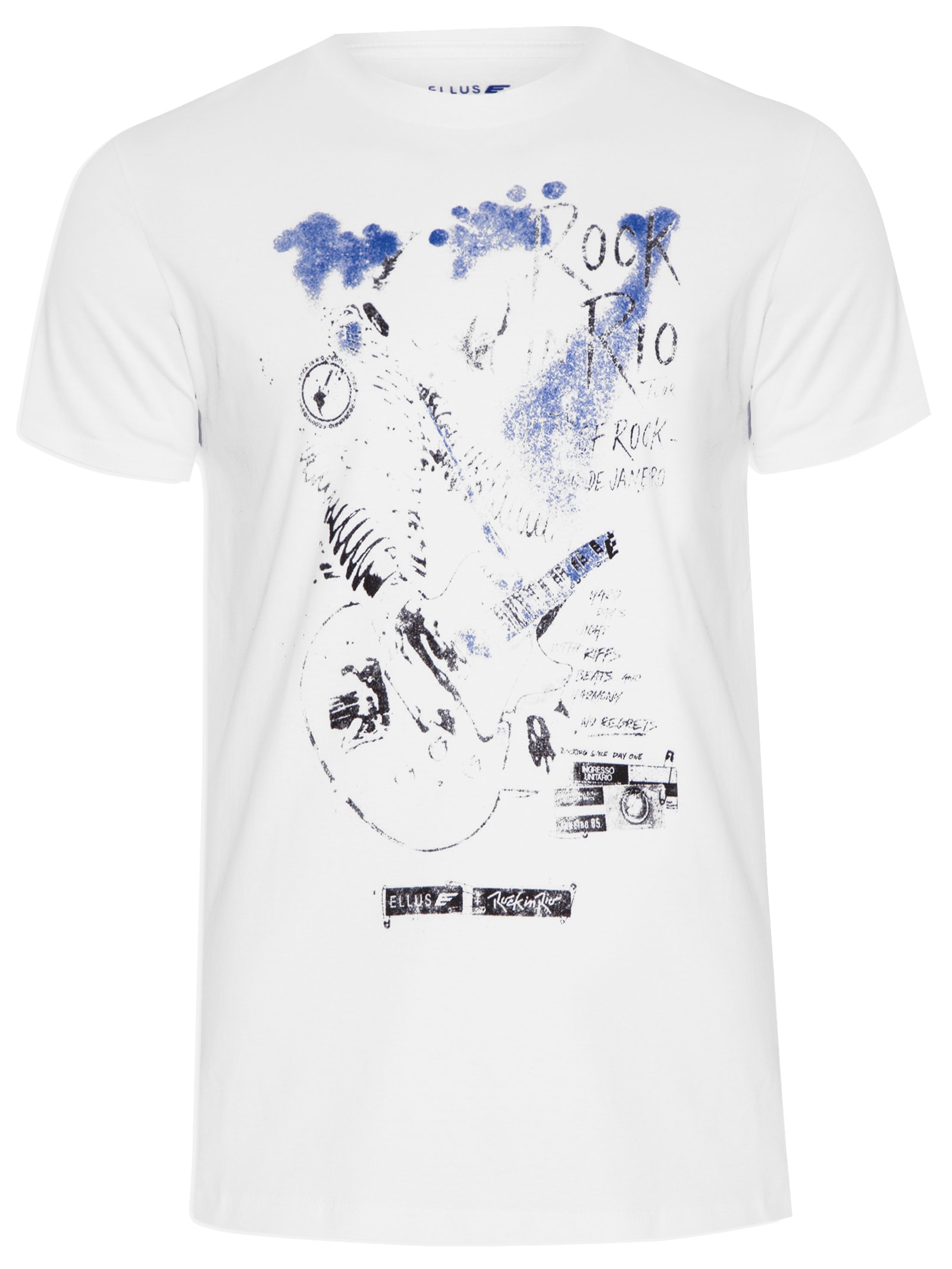 Camiseta Masculina Cotton Fine Guitarist Rock Class Branco Ellus