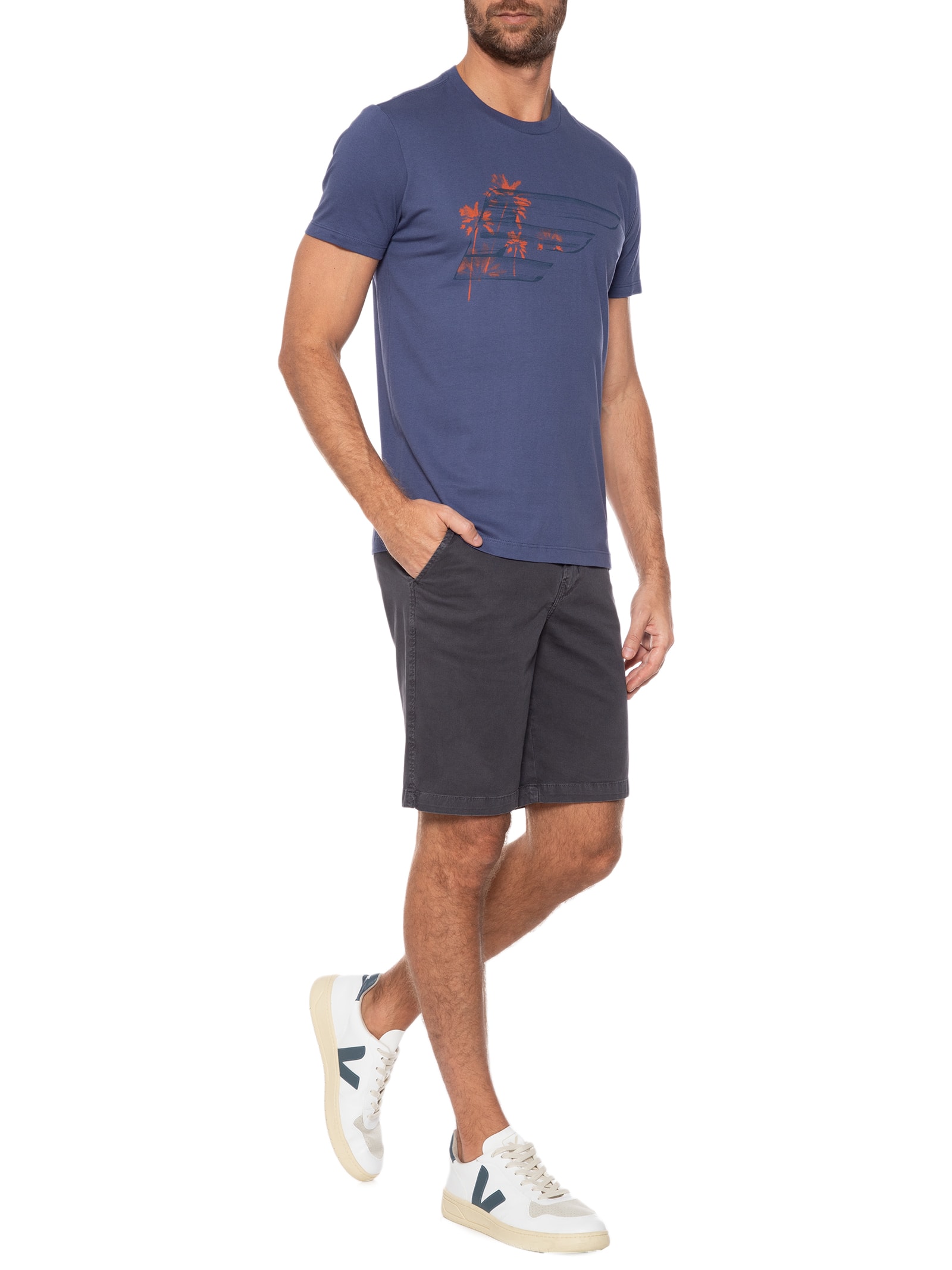 Camiseta Masculina Cotton Fine Maxi Easa Trees Classic Mc Azul Ellus