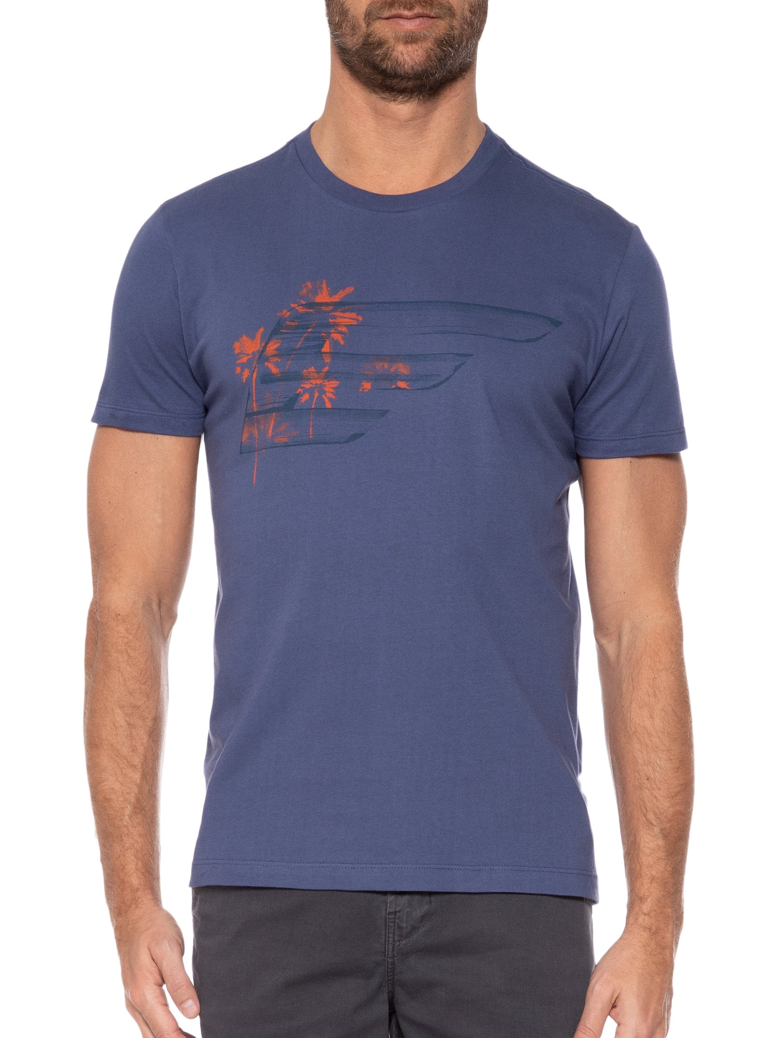 Camiseta Masculina Cotton Fine Maxi Easa Trees Classic Mc Azul Ellus