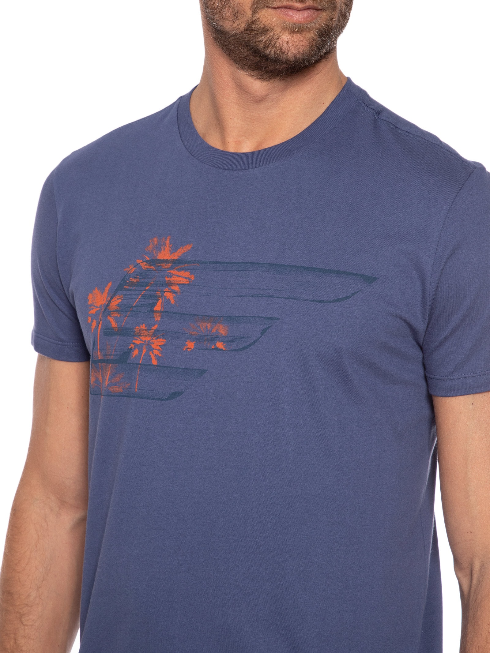 Camiseta Masculina Cotton Fine Maxi Easa Trees Classic Mc Azul Ellus