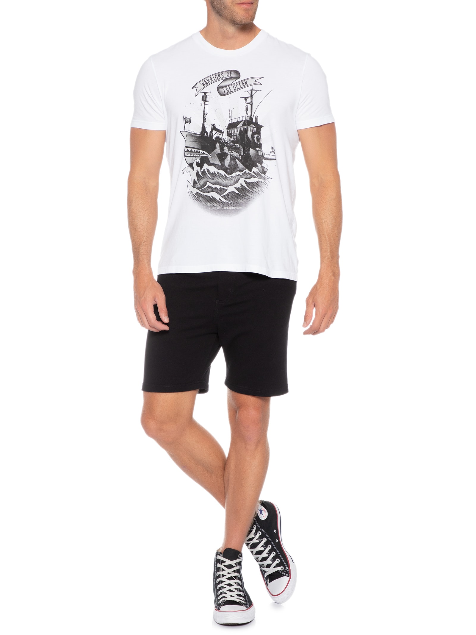 T-shirt Cotton Fine Sea Shepherd Ship Classic - Branco - Ellus