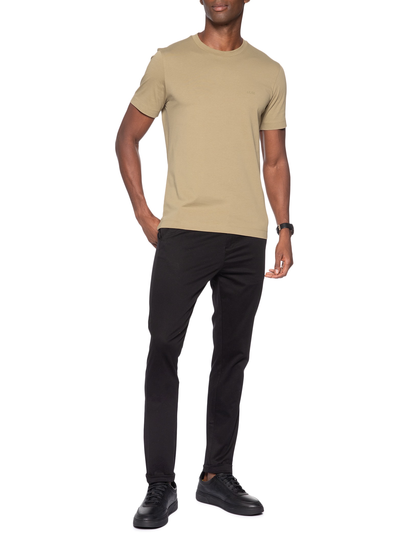 Camiseta Masculina Cotton Jersey Crew Neck Thompson Bege Boss