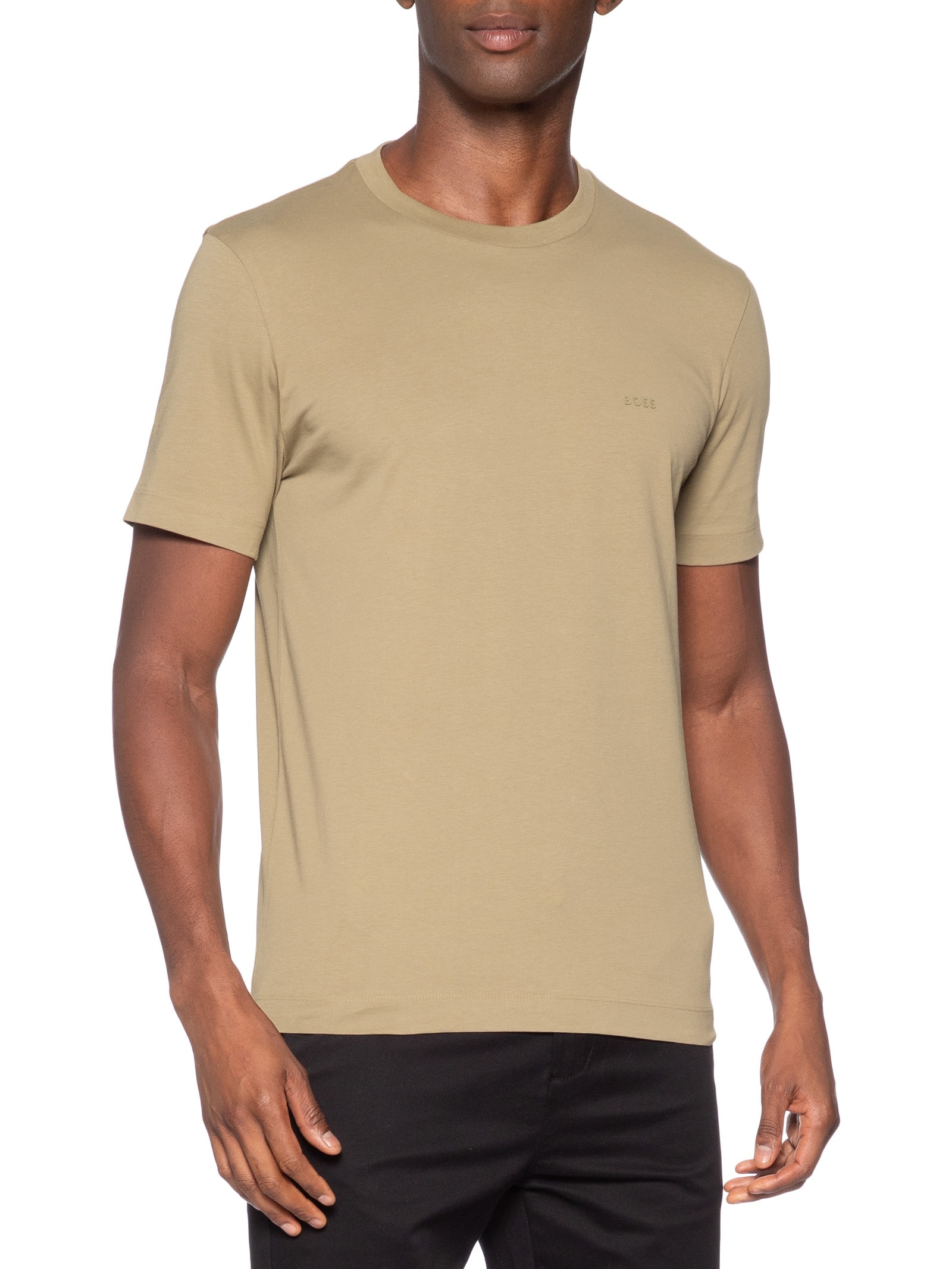 Camiseta Masculina Cotton Jersey Crew Neck Thompson Bege Boss