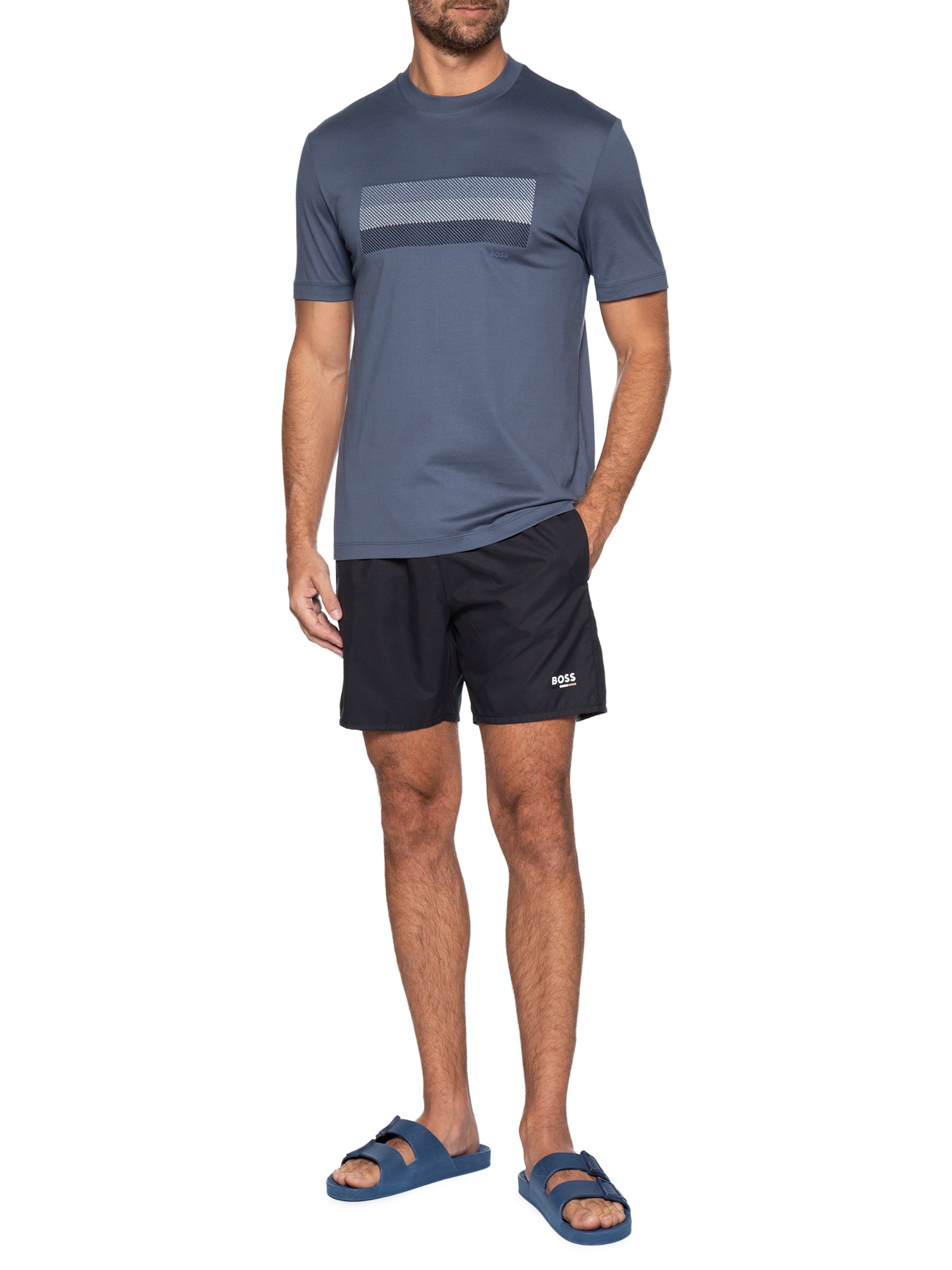 Camiseta Masculina Cotton Jersey Stripe Artwork C-Taut 10 Azul Boss