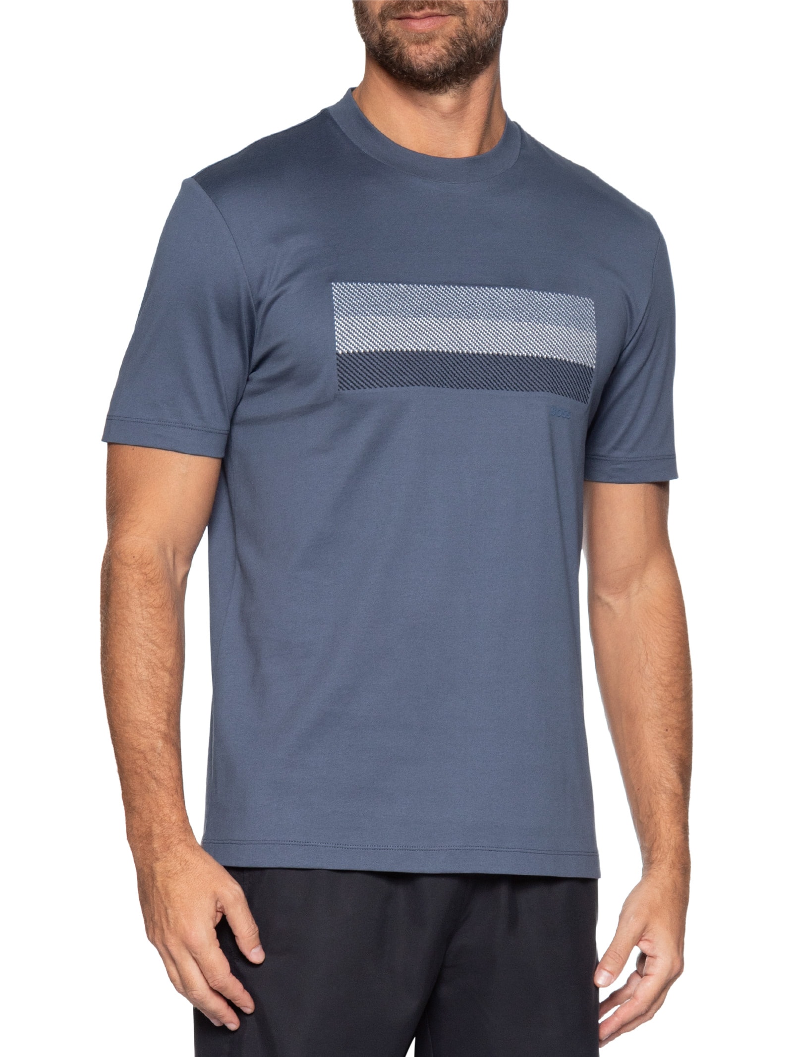 Camiseta Masculina Cotton Jersey Stripe Artwork C-Taut 10 Azul Boss