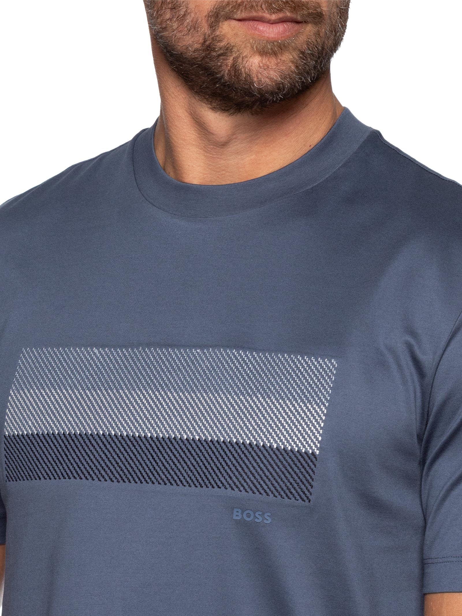 Camiseta Masculina Cotton Jersey Stripe Artwork C-Taut 10 Azul Boss