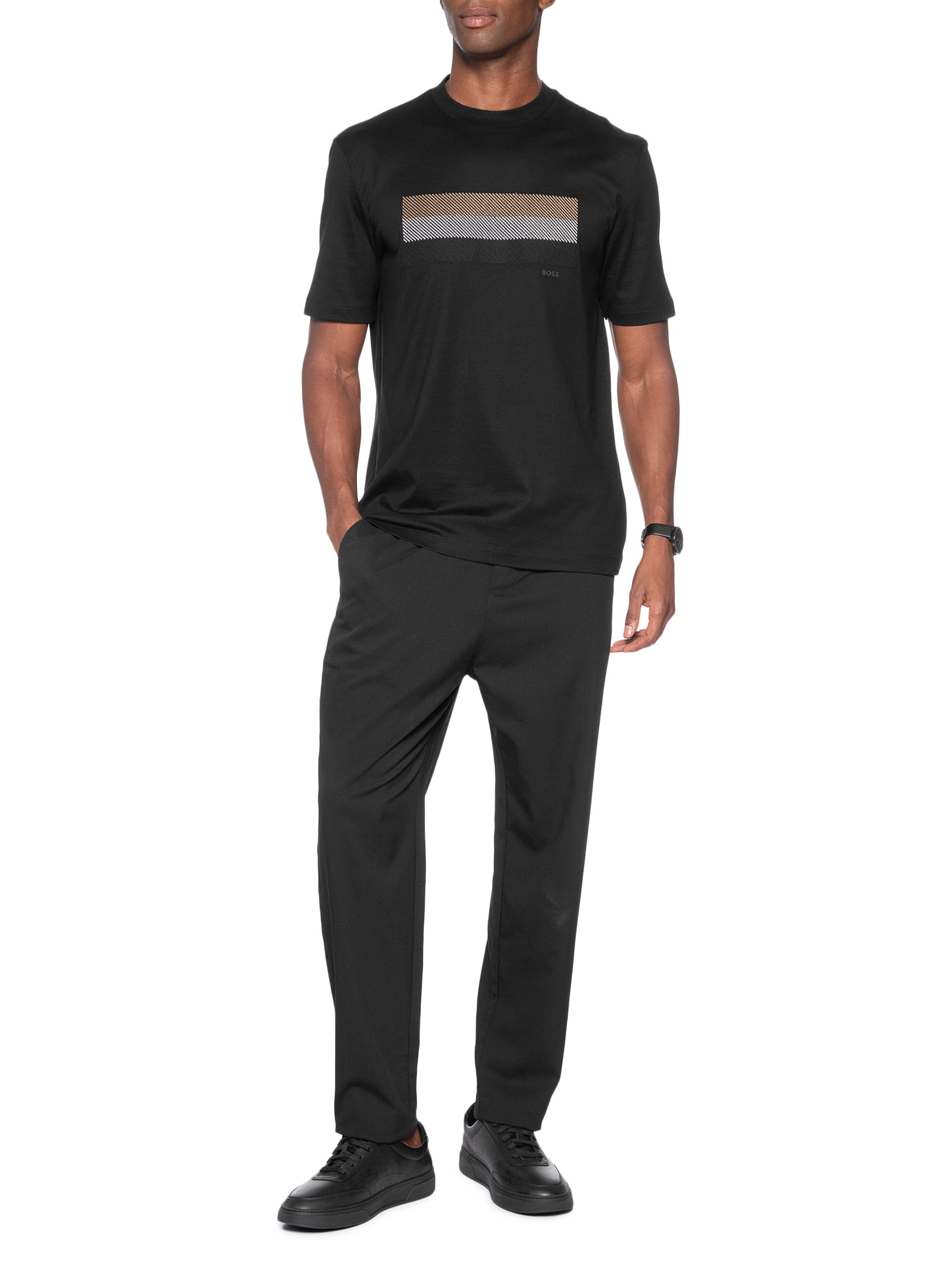 Camiseta Masculina Cotton Jersey Stripe Artwork C-Taut 10 Preto Boss
