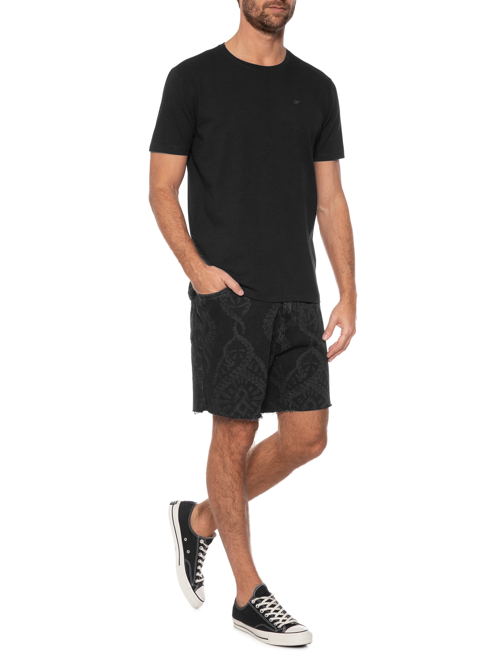 Camiseta Masculina Cotton Slim Easa Outline Classic Manga Curta Preto Ellus