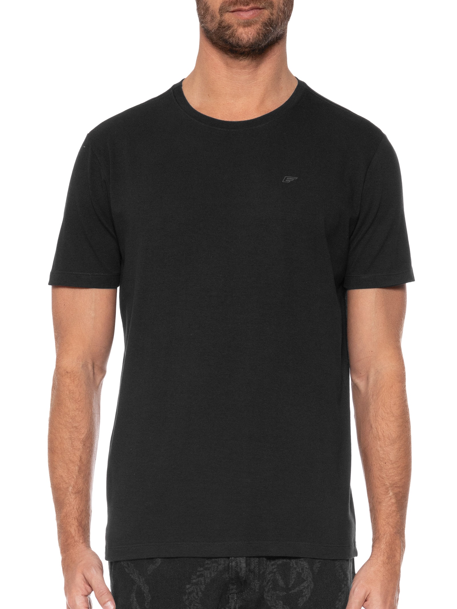 Camiseta Masculina Cotton Slim Easa Outline Classic Manga Curta Preto Ellus