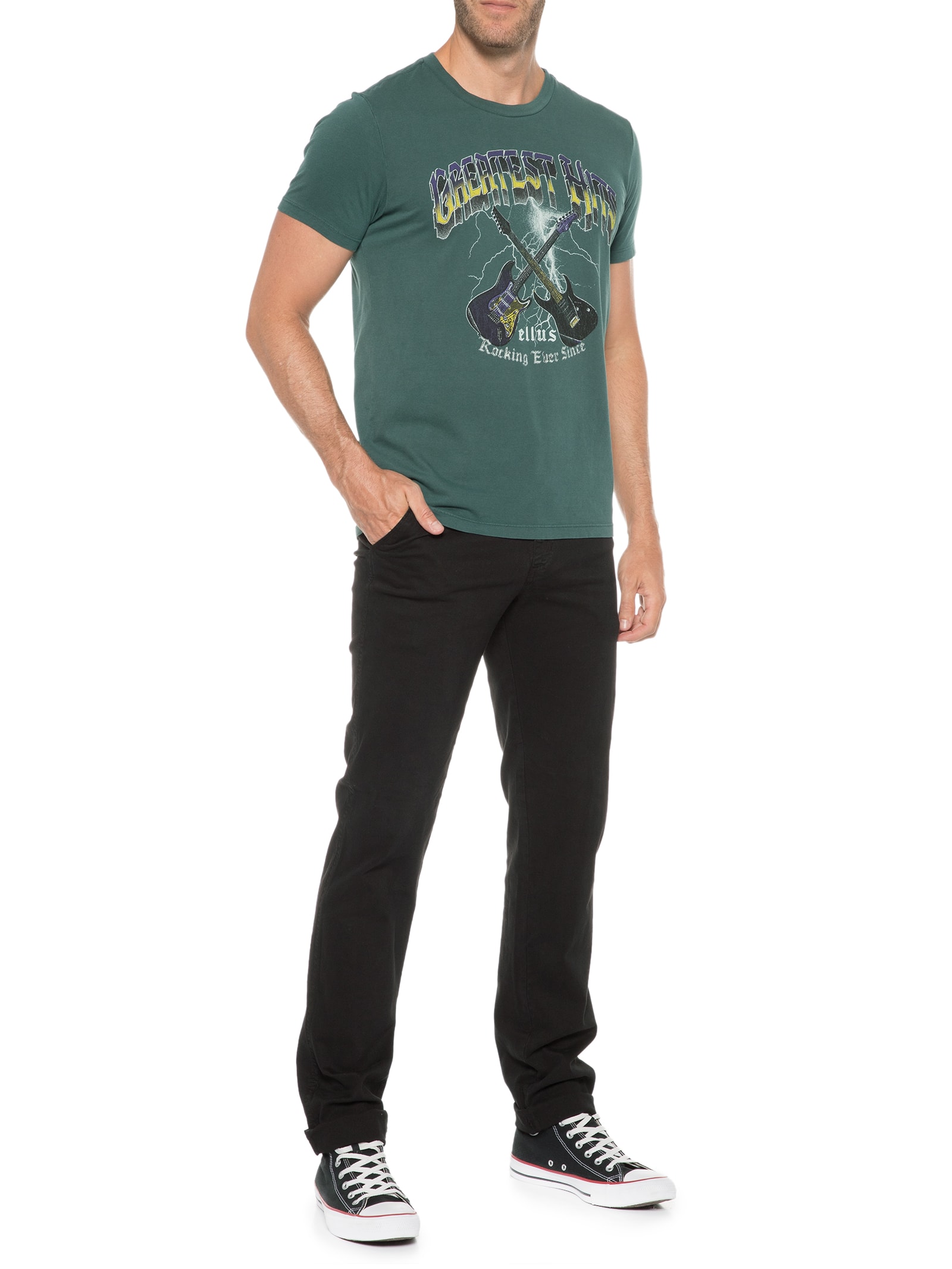Camiseta Masculina Cotton Washed Guitar Classic Verde Ellus