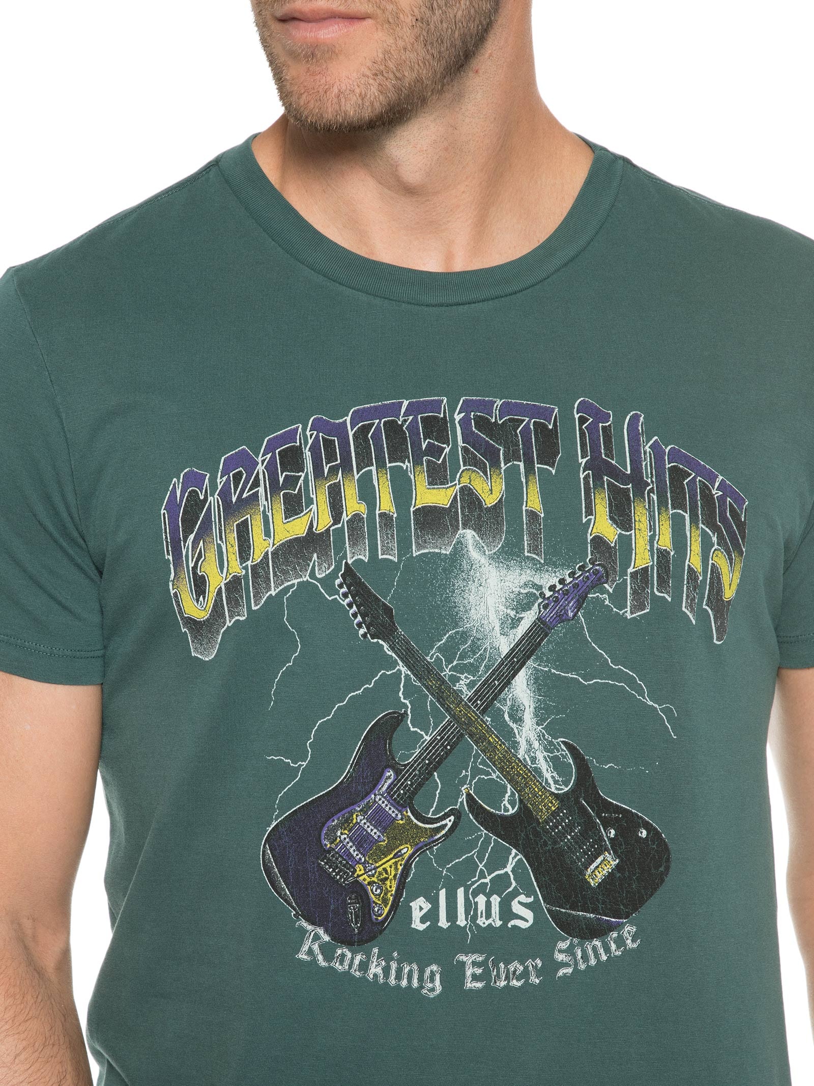Camiseta Masculina Cotton Washed Guitar Classic Verde Ellus