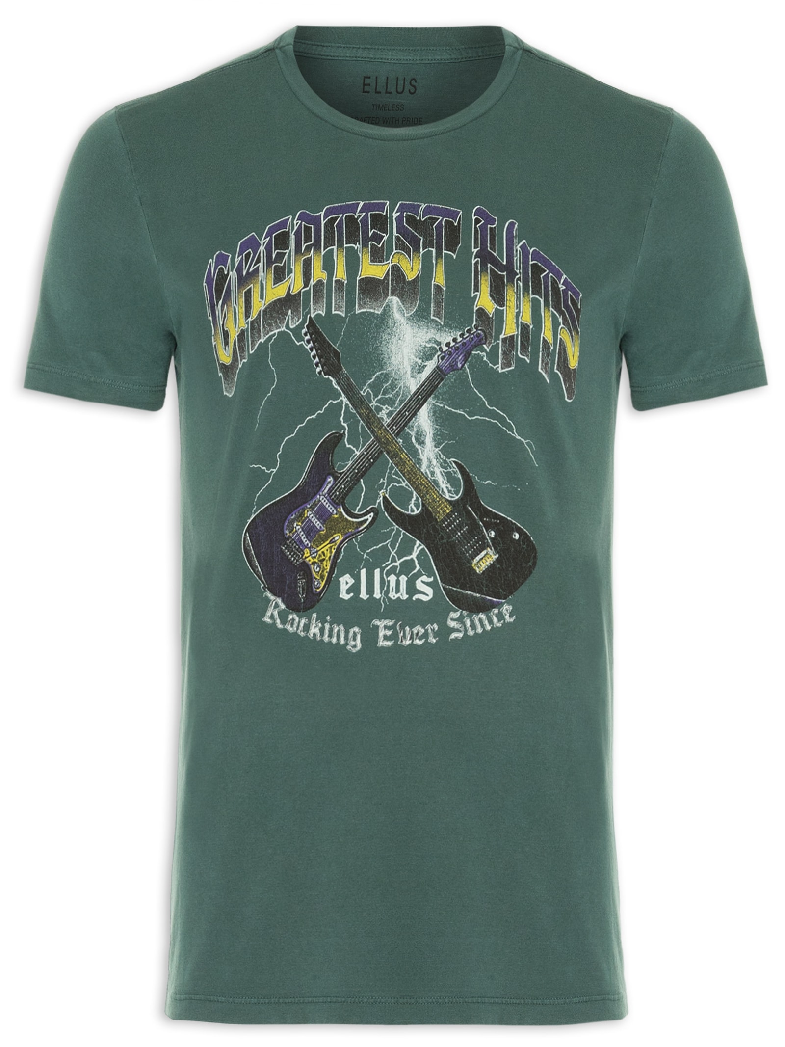 Camiseta Masculina Cotton Washed Guitar Classic Verde Ellus
