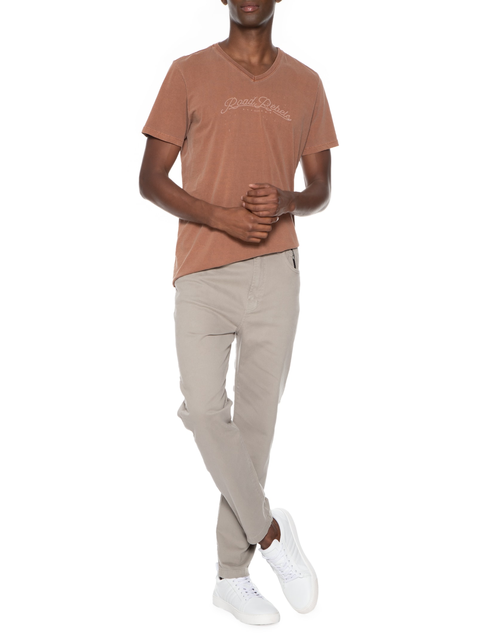 Camiseta Masculina Cotton Washed Road Rbls Classic Gola V Manga Curta Marrom Ellus