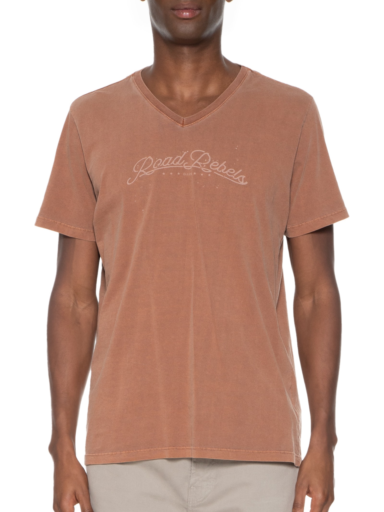 Camiseta Masculina Cotton Washed Road Rbls Classic Gola V Manga Curta Marrom Ellus