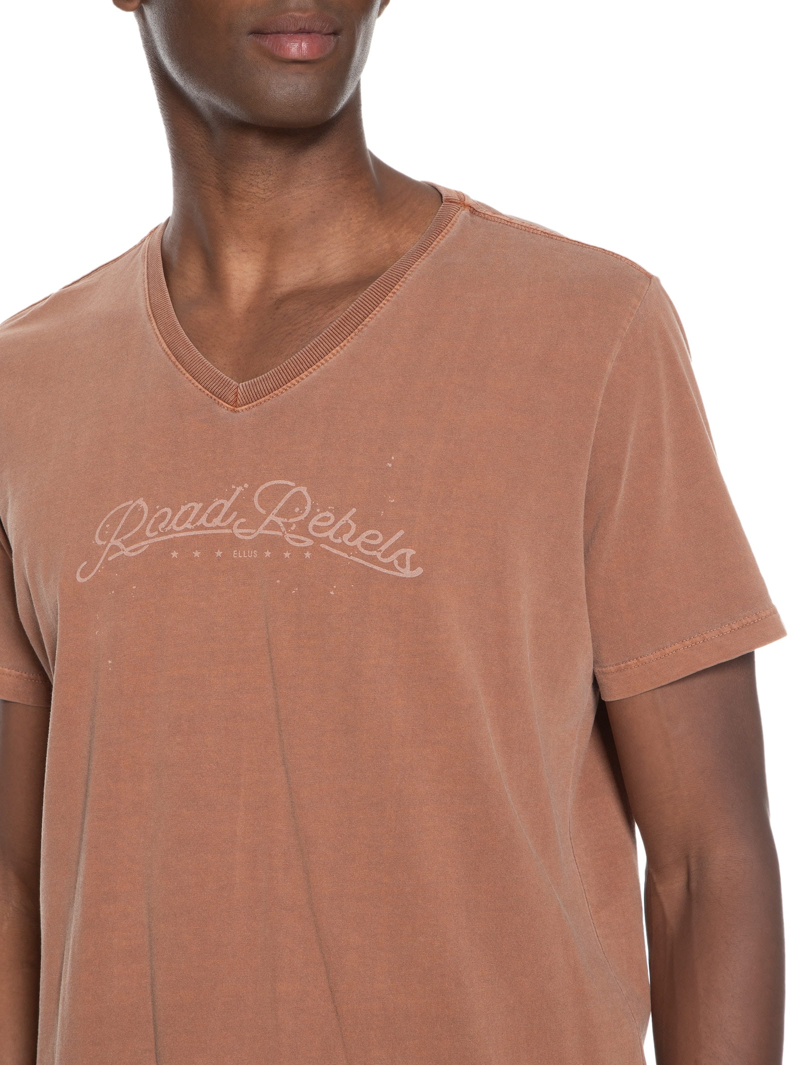 Camiseta Masculina Cotton Washed Road Rbls Classic Gola V Manga Curta Marrom Ellus