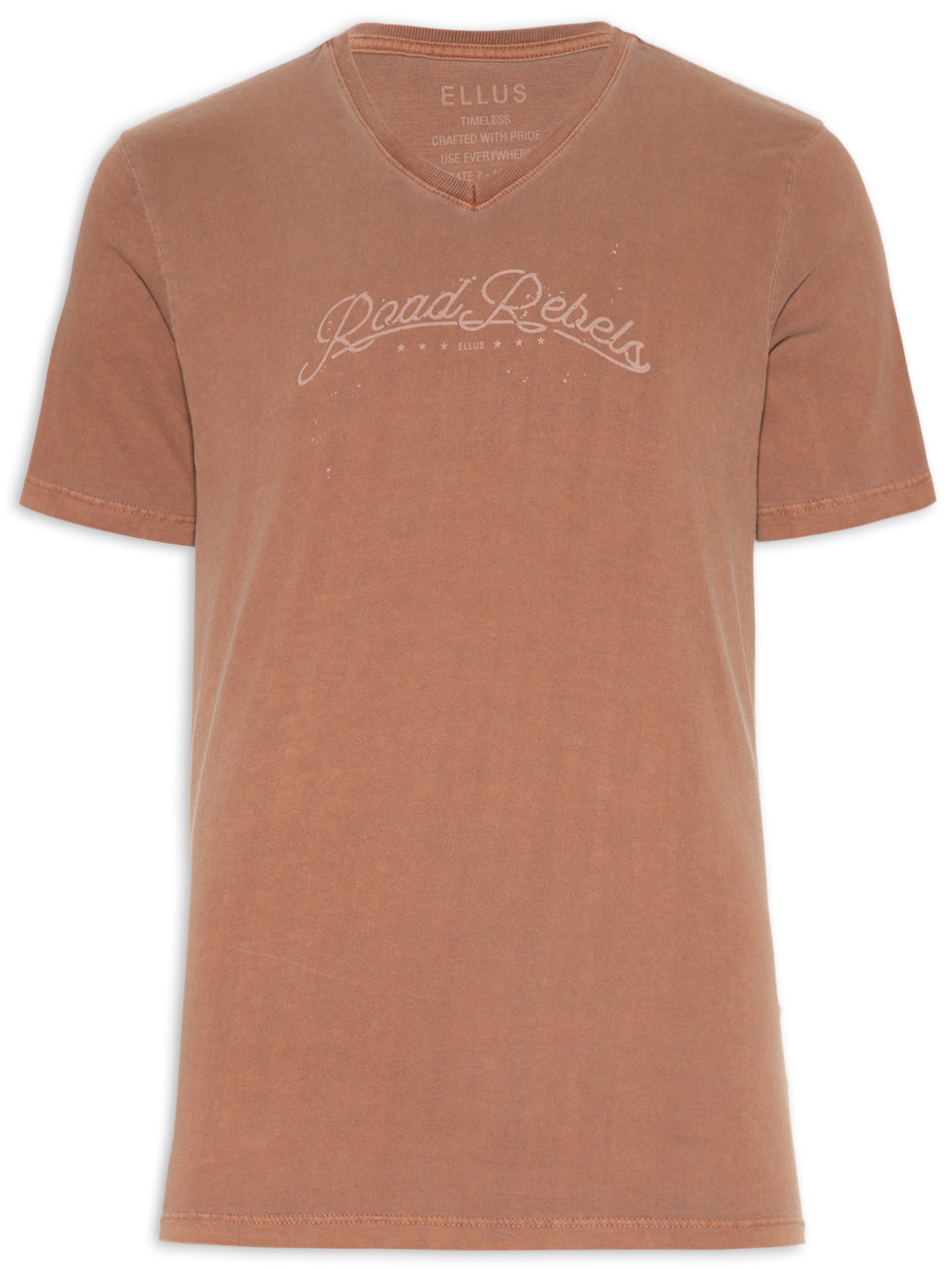 Camiseta Masculina Cotton Washed Road Rbls Classic Gola V Manga Curta Marrom Ellus