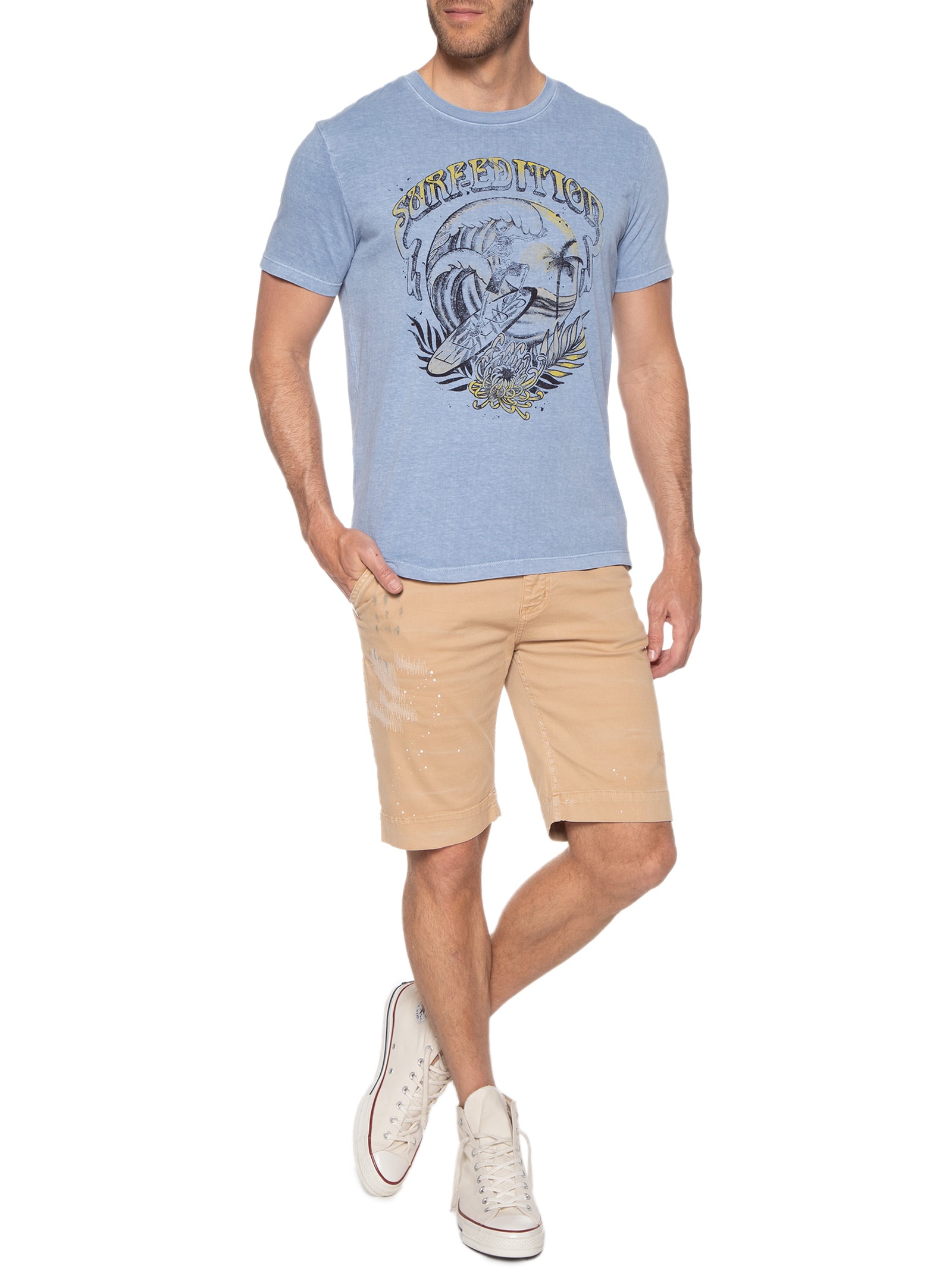 Camiseta Masculina Cotton Washed Surf Edition Classic Mc Azul Ellus