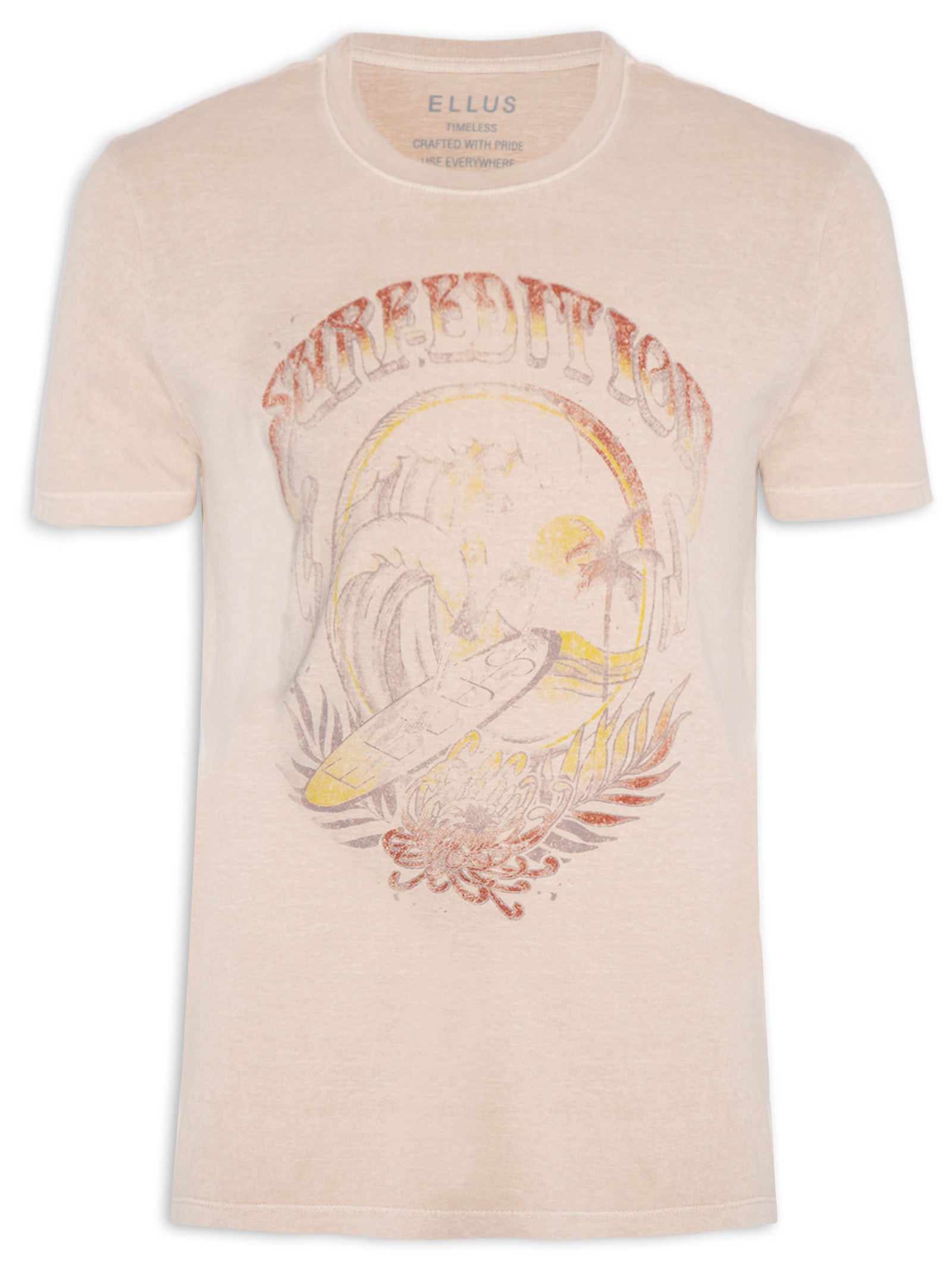 Camiseta Masculina Cotton Washed Surf Edition Classic Mc Bege Ellus