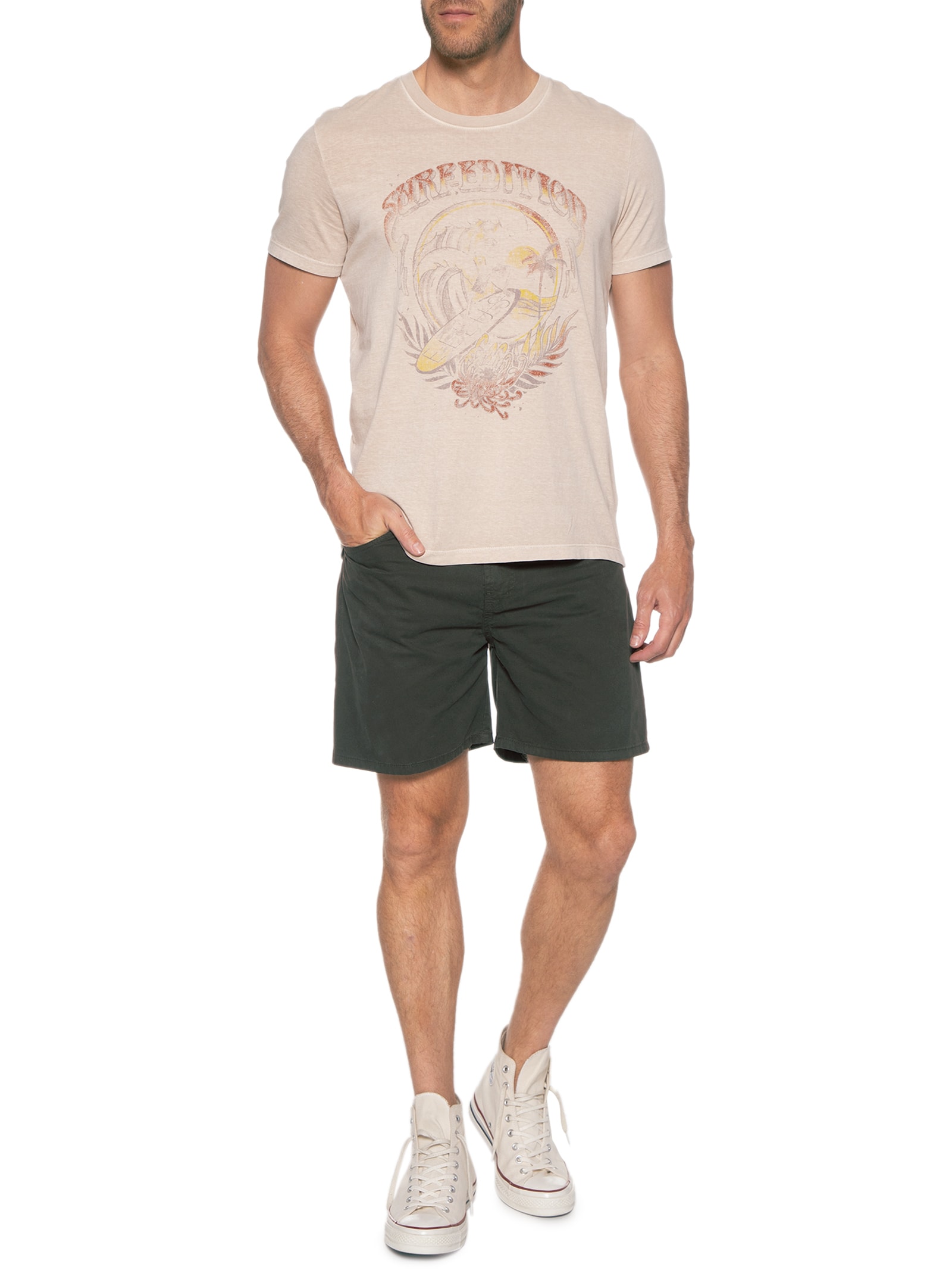 Camiseta Masculina Cotton Washed Surf Edition Classic Mc Bege Ellus