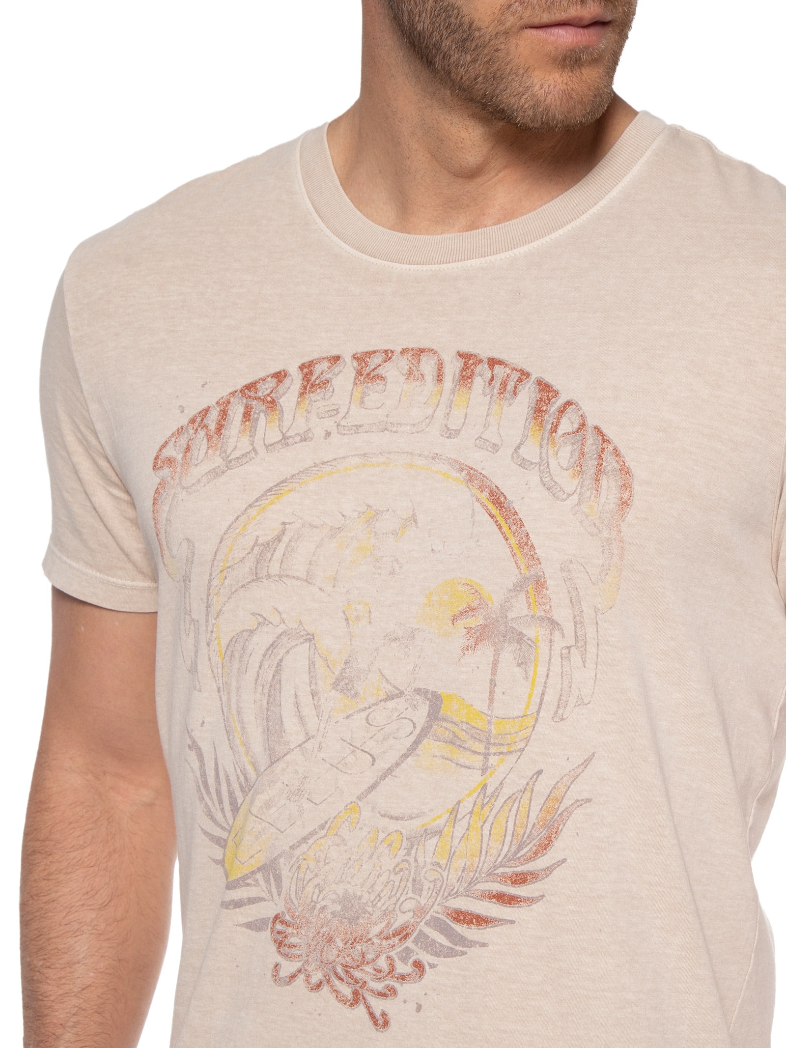 Camiseta Masculina Cotton Washed Surf Edition Classic Mc Bege Ellus