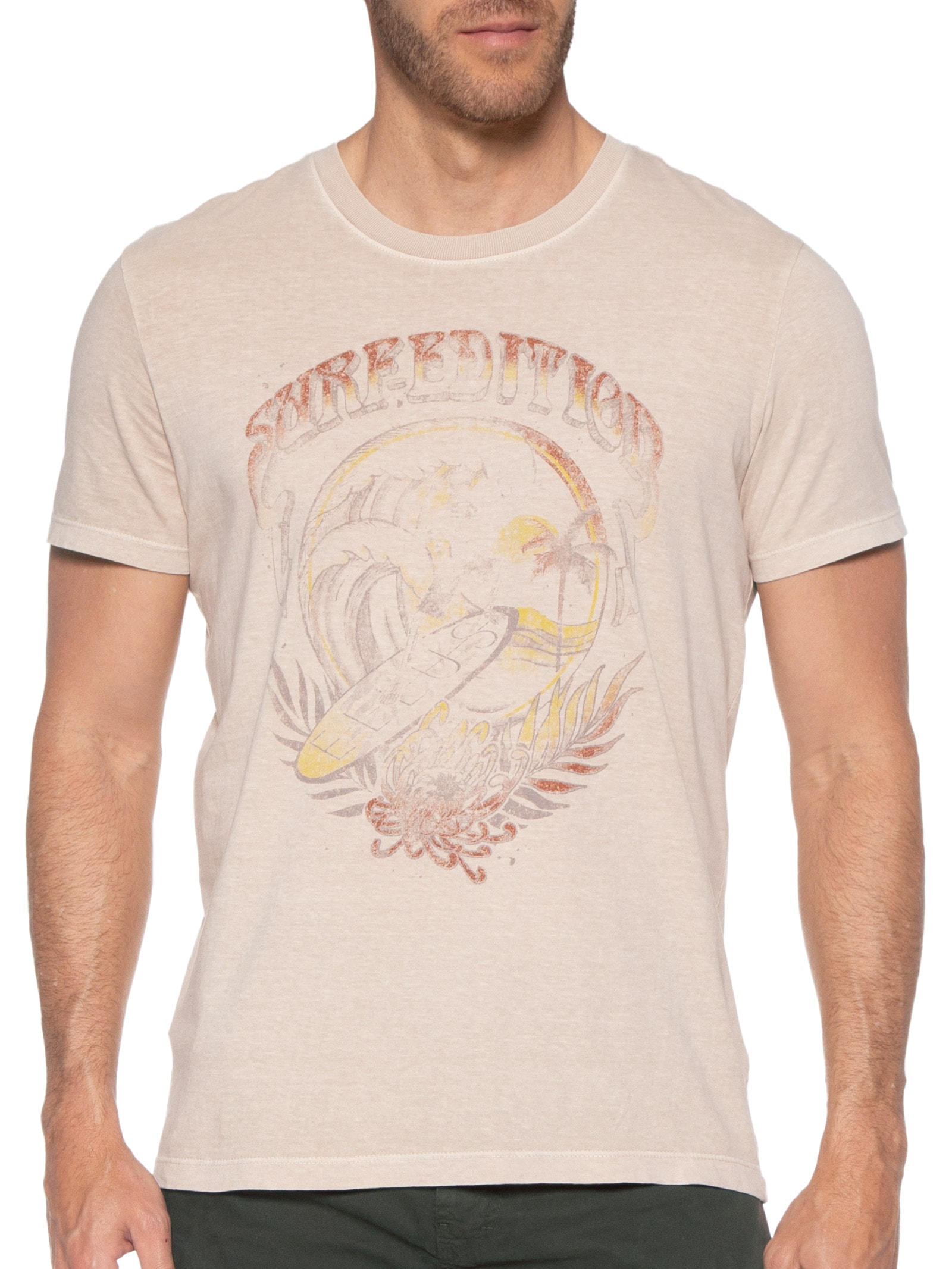 Camiseta Masculina Cotton Washed Surf Edition Classic Mc Bege Ellus