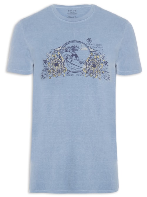 Camiseta Masculina Cotton Washed Surf Flowers Classic – Azul