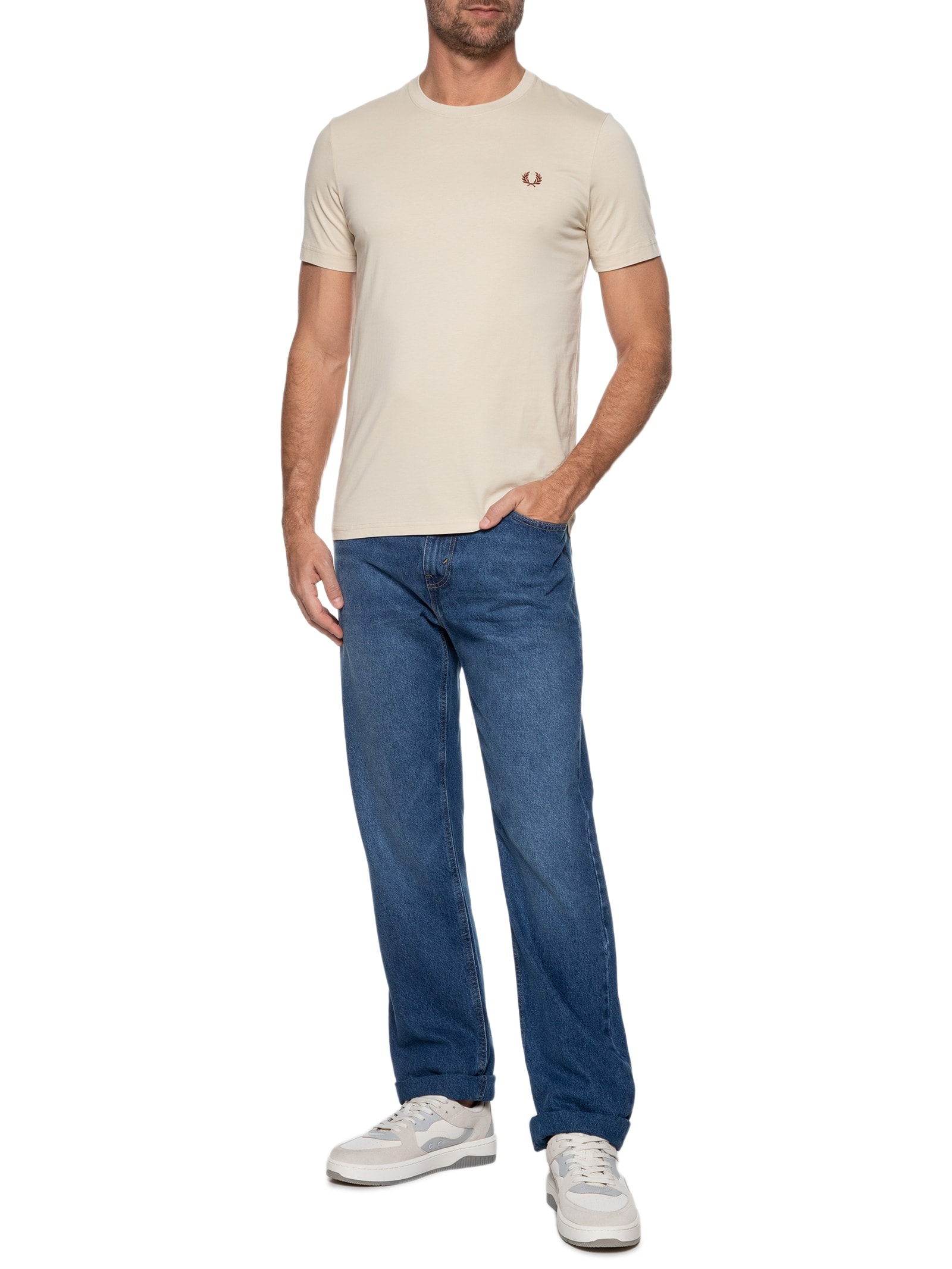 Camiseta Masculina Crew Neck Bege Fred Perry