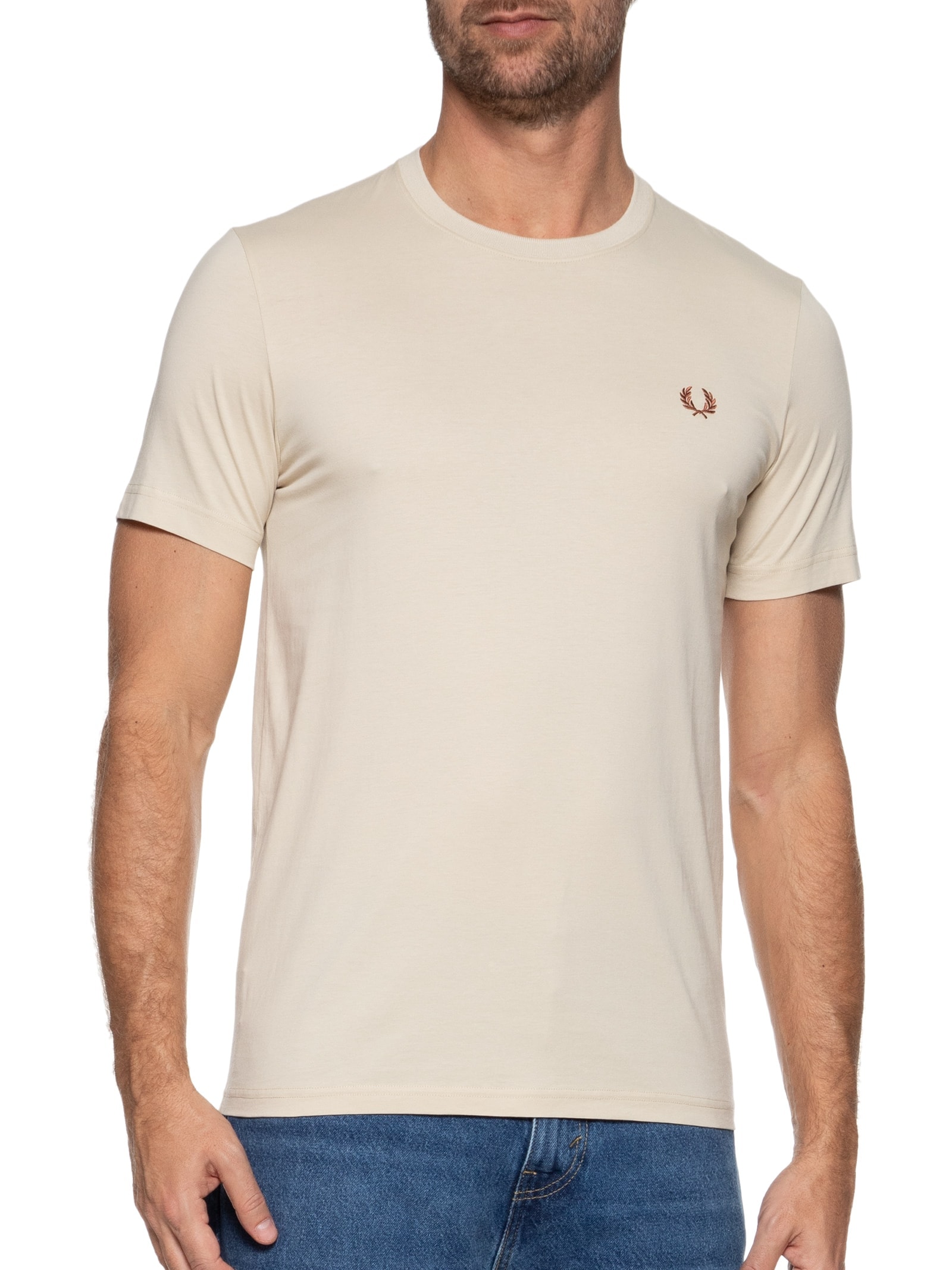 Camiseta Masculina Crew Neck Bege Fred Perry