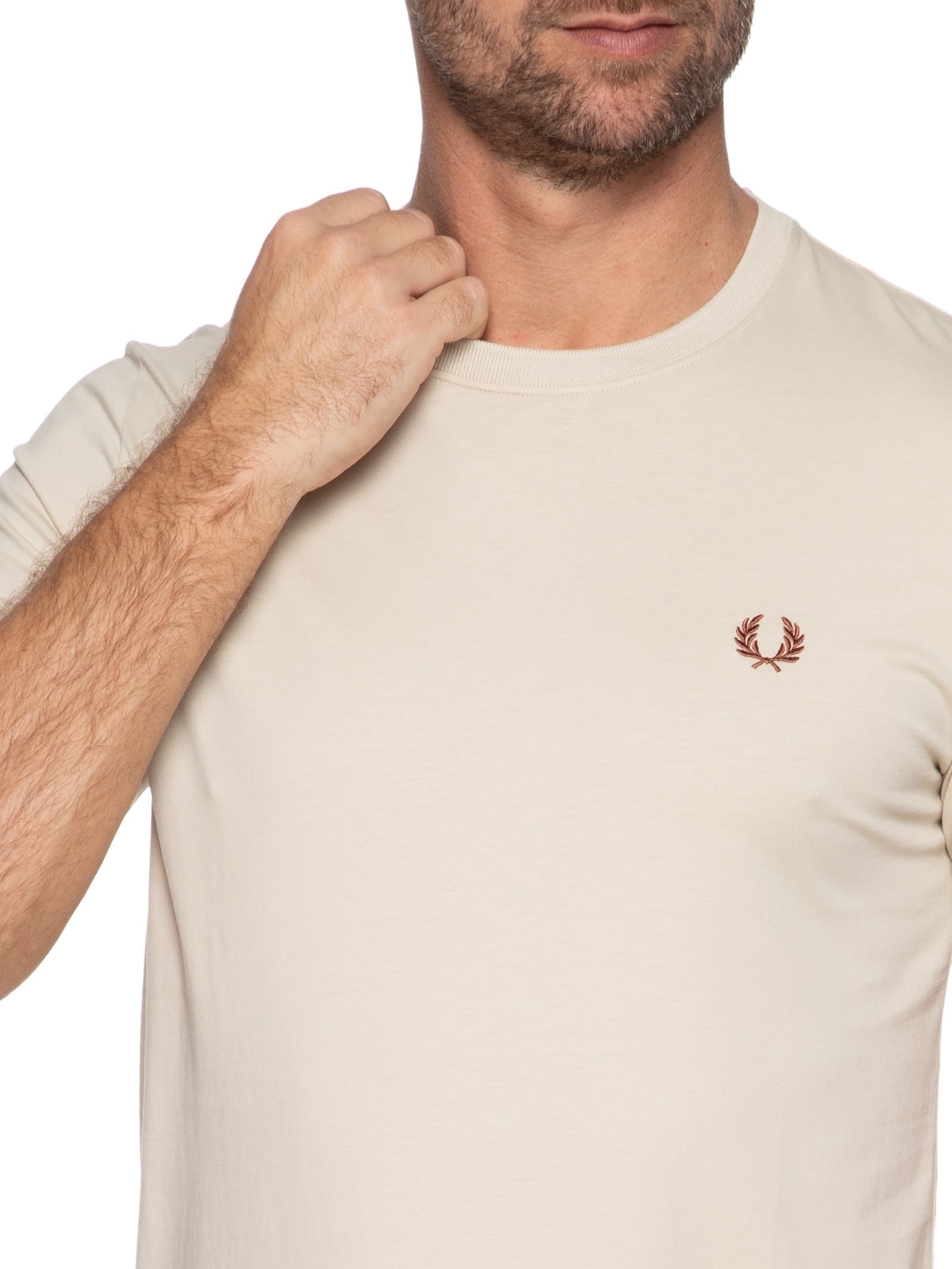 Camiseta Masculina Crew Neck Bege Fred Perry