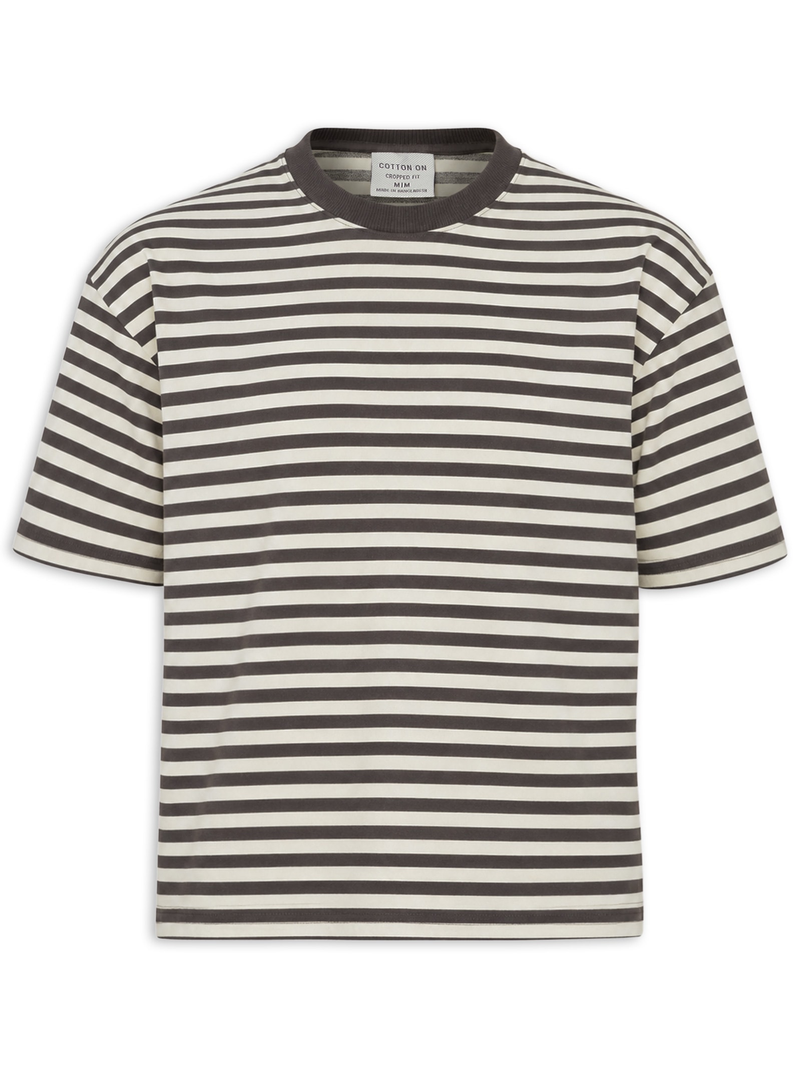 Camiseta Masculina Cropped Fit Listrada – Marrom Cotton On