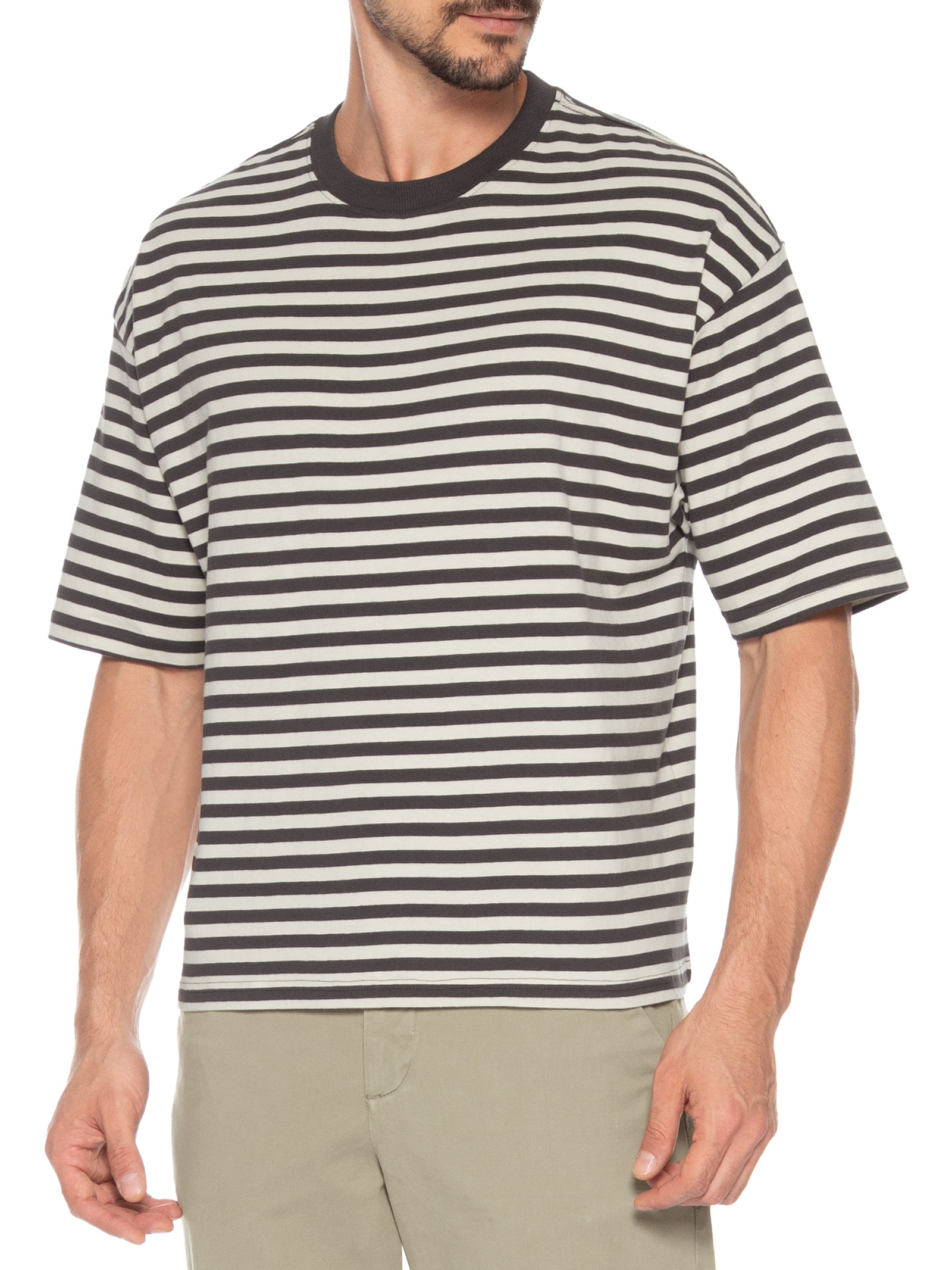 Camiseta Masculina Cropped Fit Listrada – Marrom Cotton On