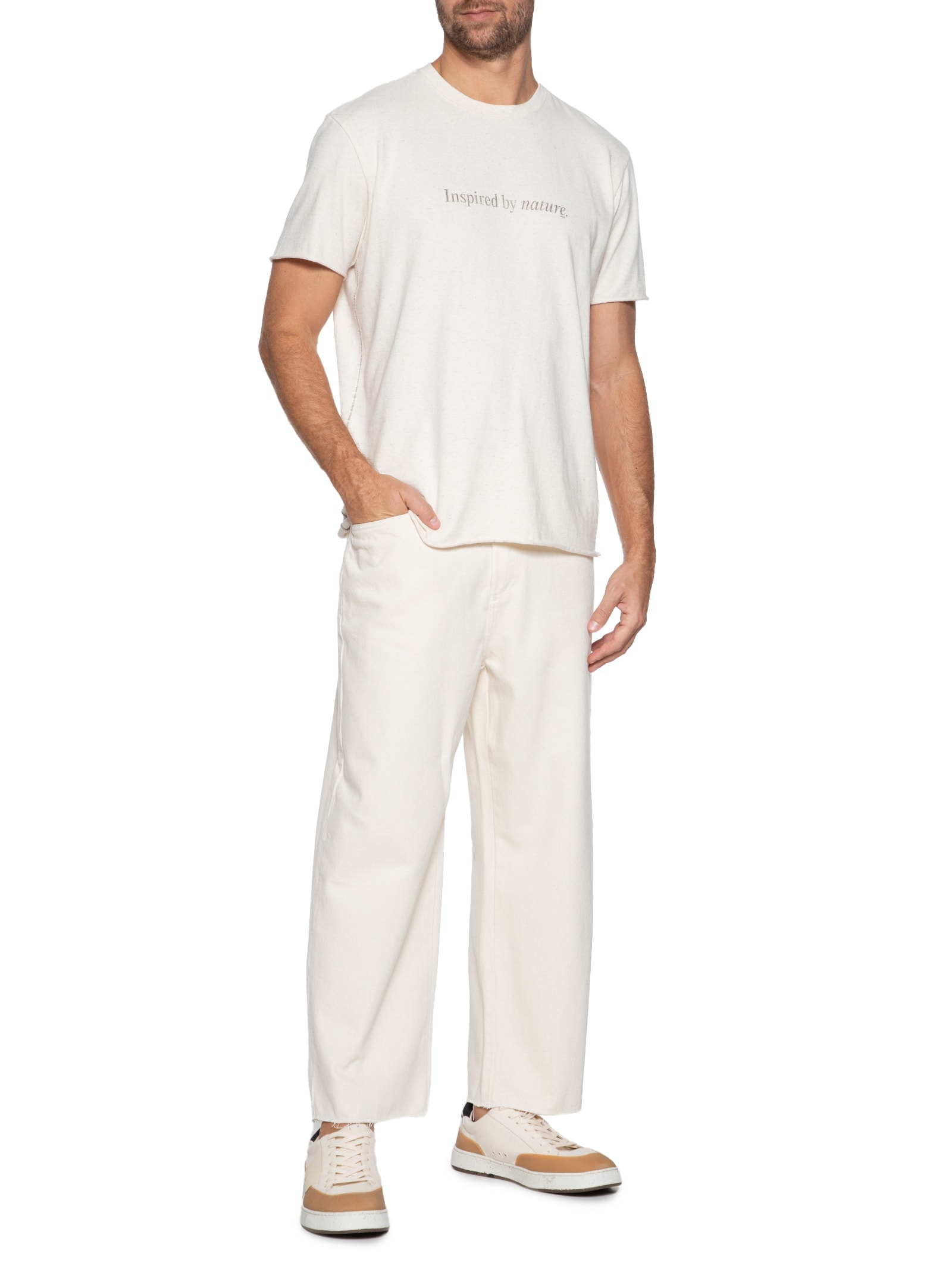 Camiseta Masculina Double Inspired By Nature Manga Curta Bege Osklen