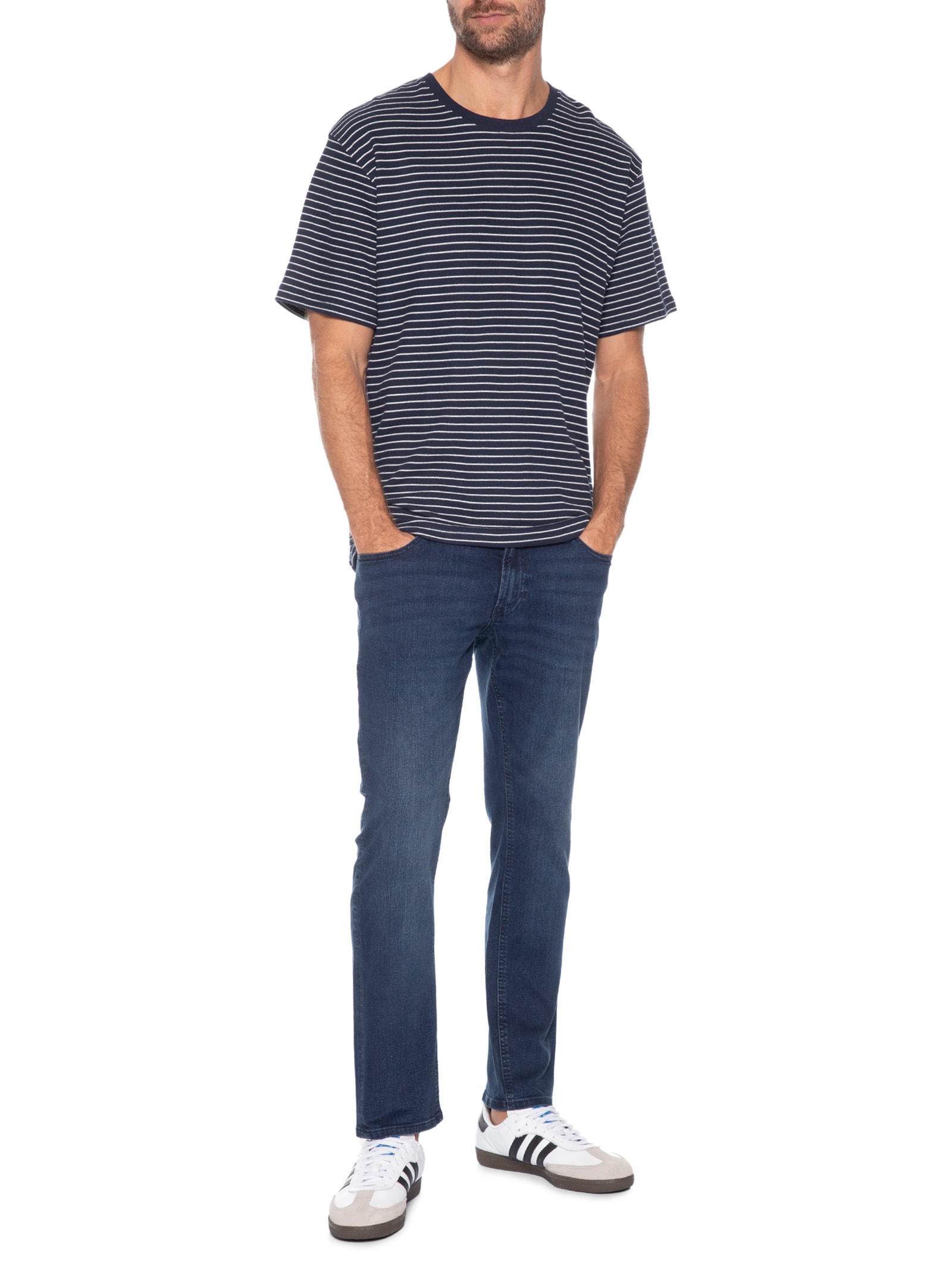 Camiseta Masculina Dover Listrada Algodão Azul Jack & Jones