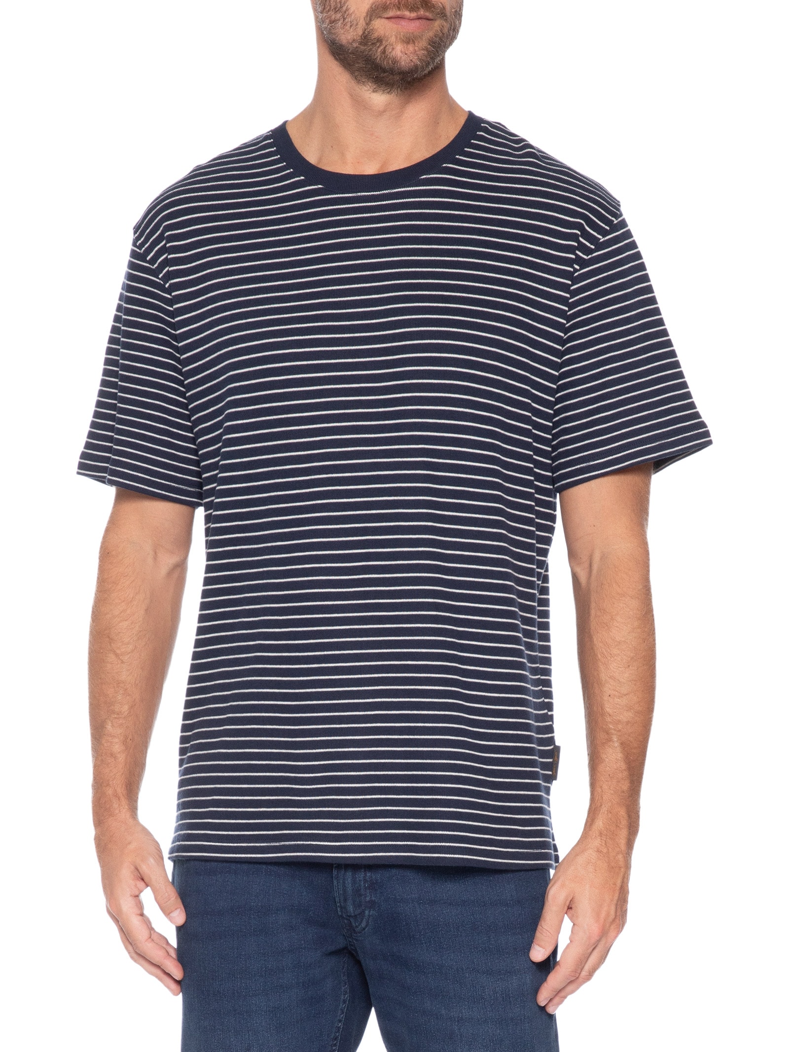 Camiseta Masculina Dover Listrada Algodão Azul Jack & Jones