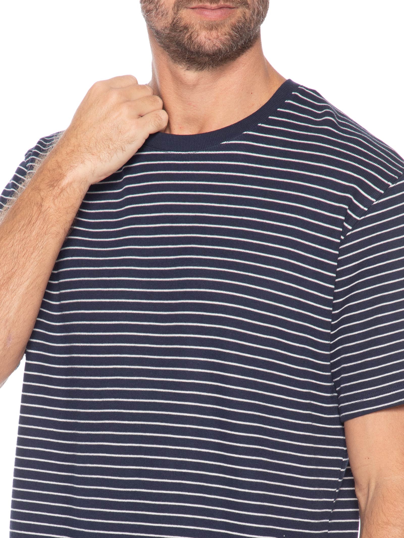 Camiseta Masculina Dover Listrada Algodão Azul Jack & Jones