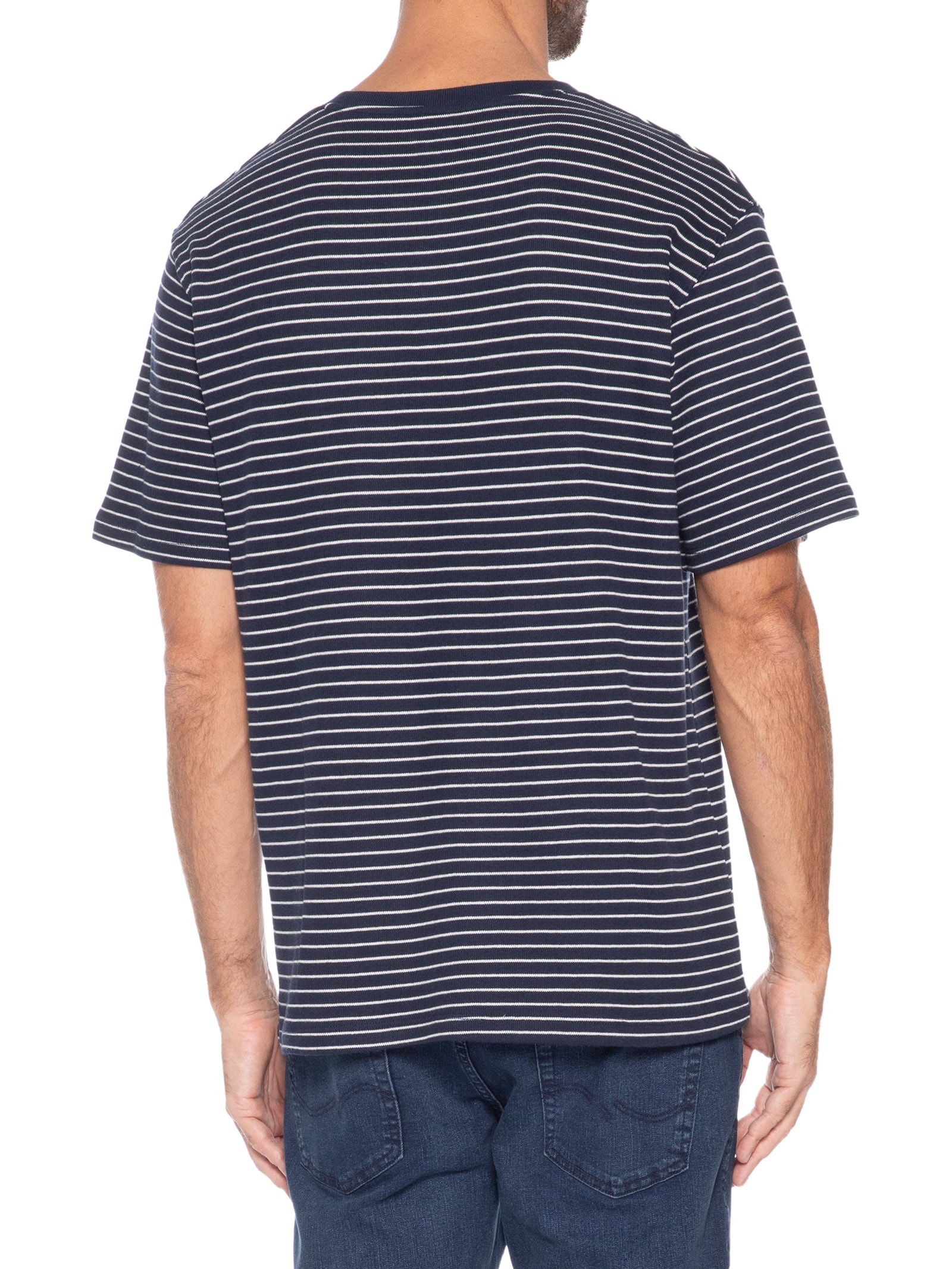 Camiseta Masculina Dover Listrada Algodão Azul Jack & Jones