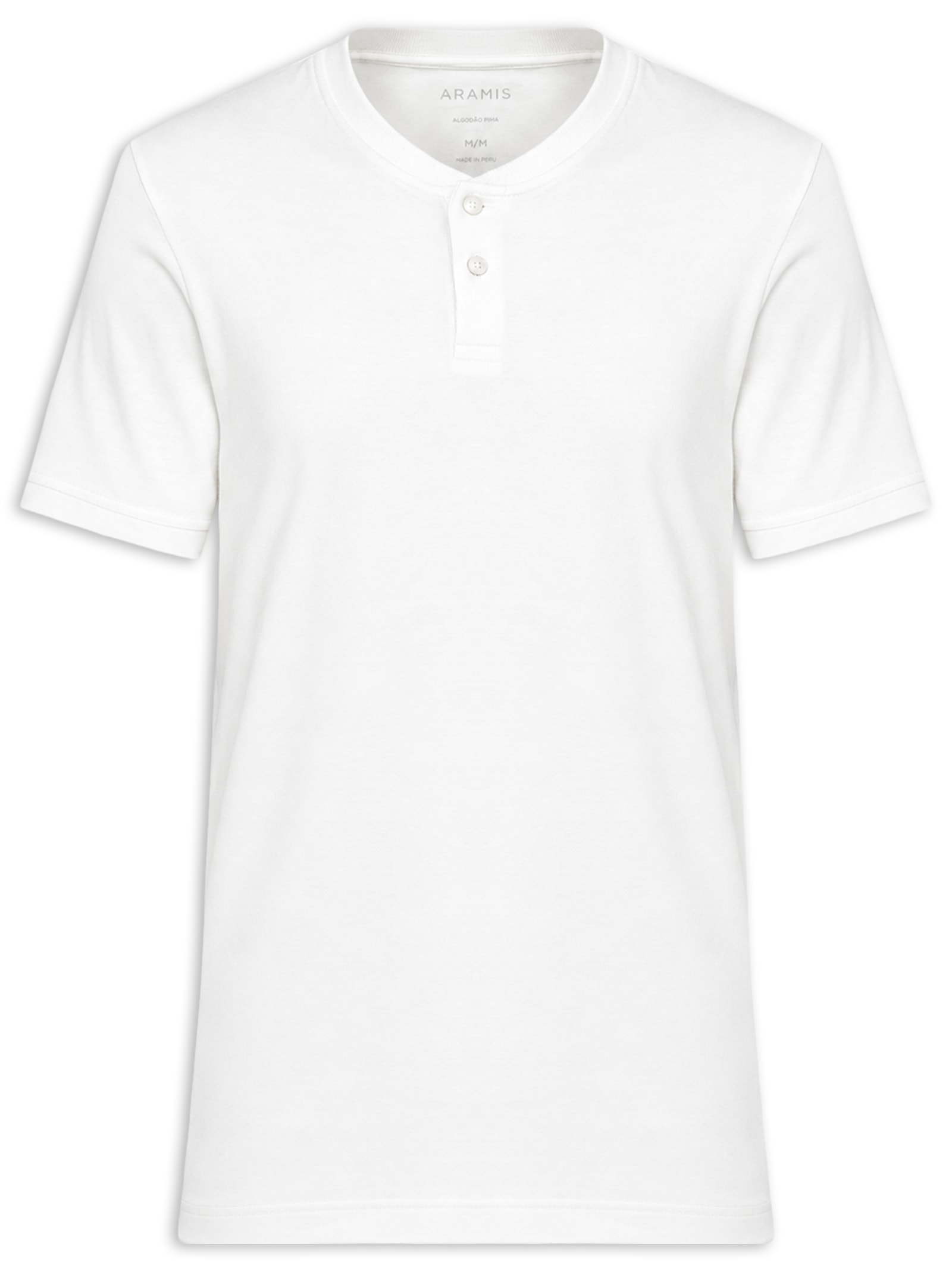 Camiseta Masculina Em Algodão Pima Canelado Com Botões Branco Aramis