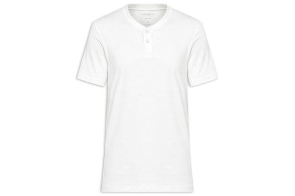 Camiseta Masculina Em Algodão Pima Canelado Com Botões - Branco